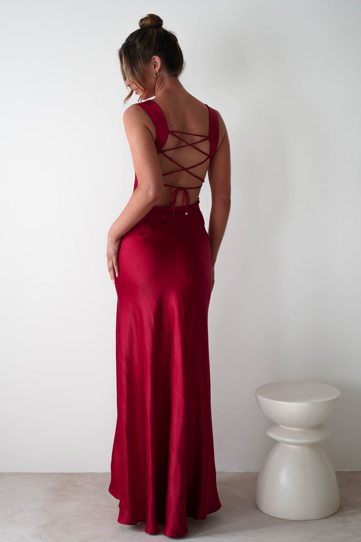 Riviera Soft Satin Maxi Gown | Berry Red-Oh Hello Clothing