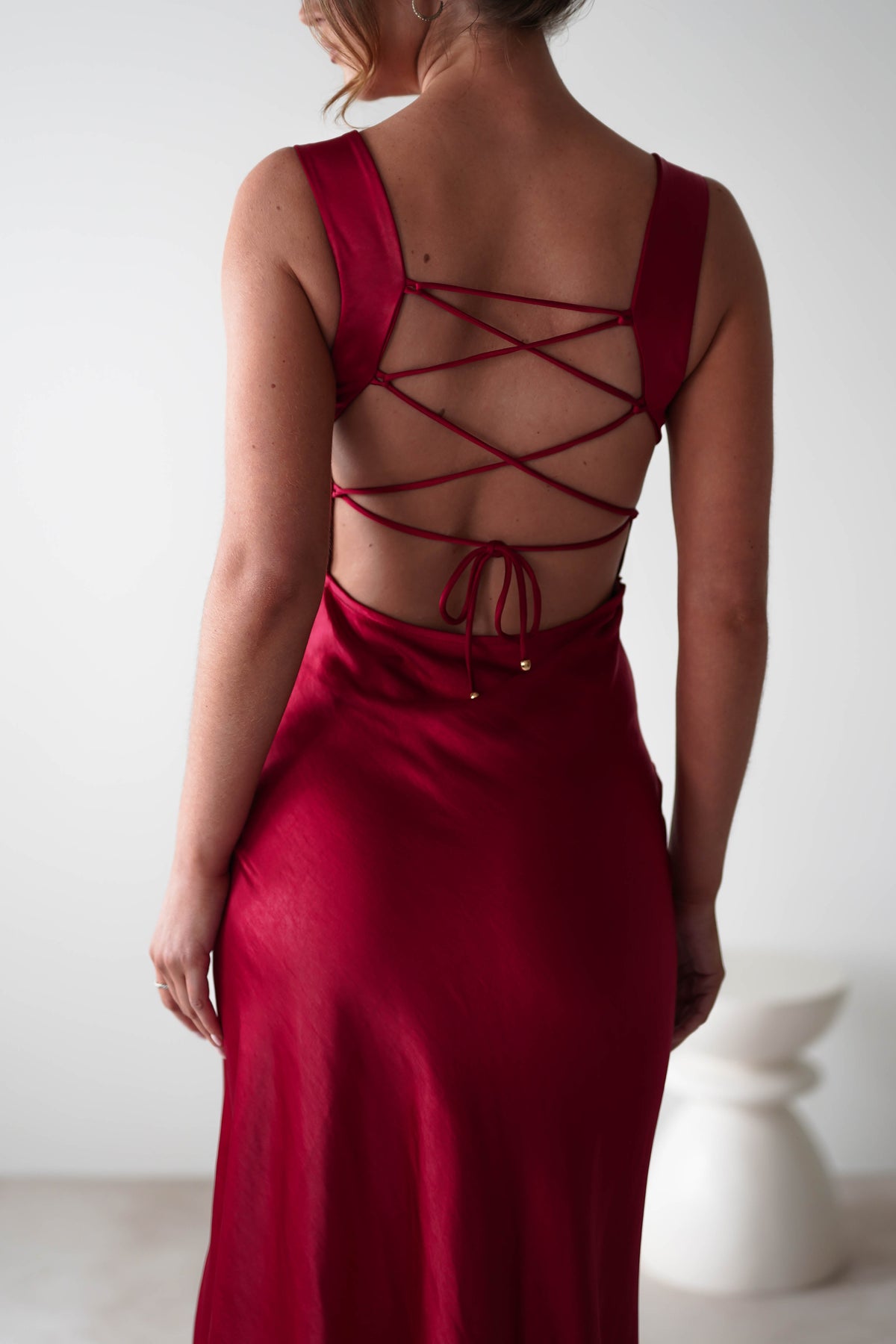 Riviera Soft Satin Maxi Gown | Berry Red-Oh Hello Clothing