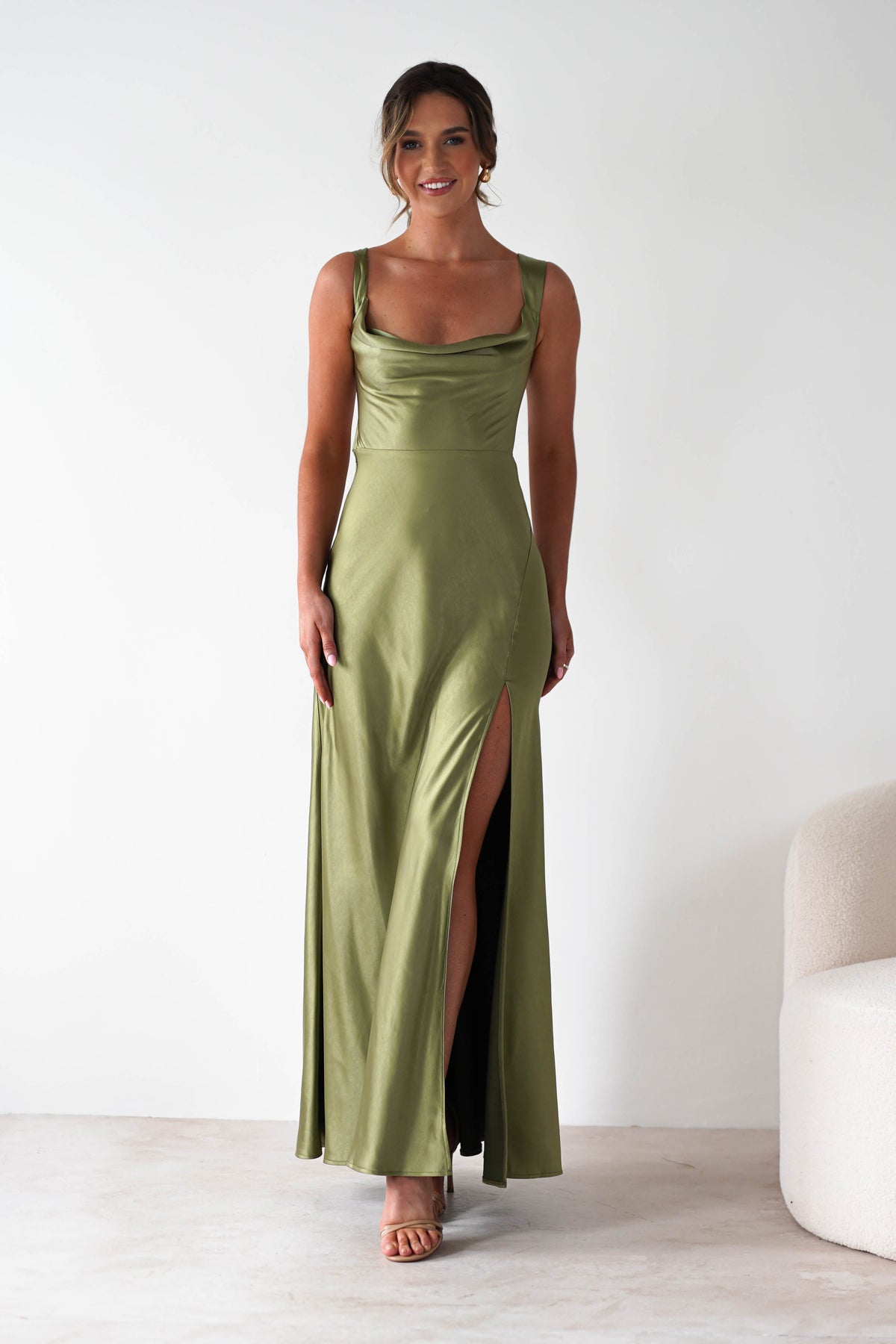 Riviera Soft Satin Maxi Gown | Olive-Oh Hello Clothing