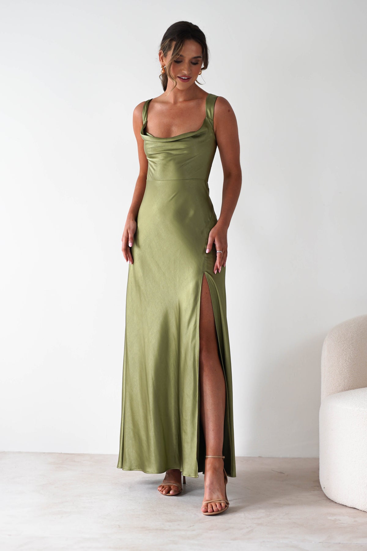Riviera Soft Satin Maxi Gown | Olive-Oh Hello Clothing