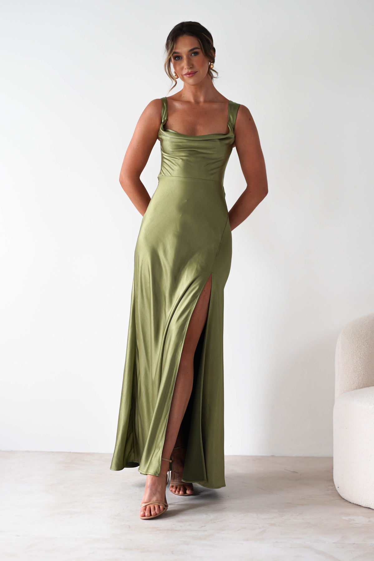 Riviera Soft Satin Maxi Gown | Olive-Oh Hello Clothing