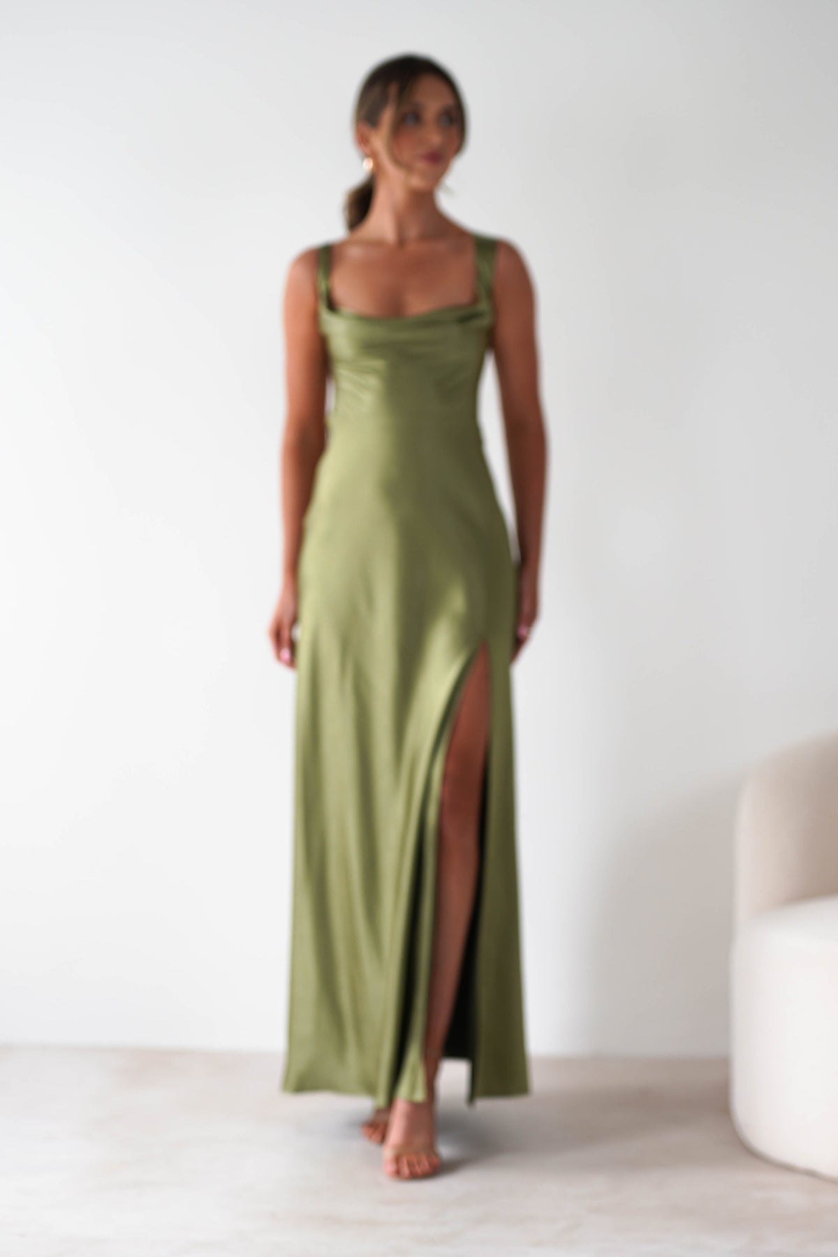 Riviera Soft Satin Maxi Gown | Olive-Oh Hello Clothing