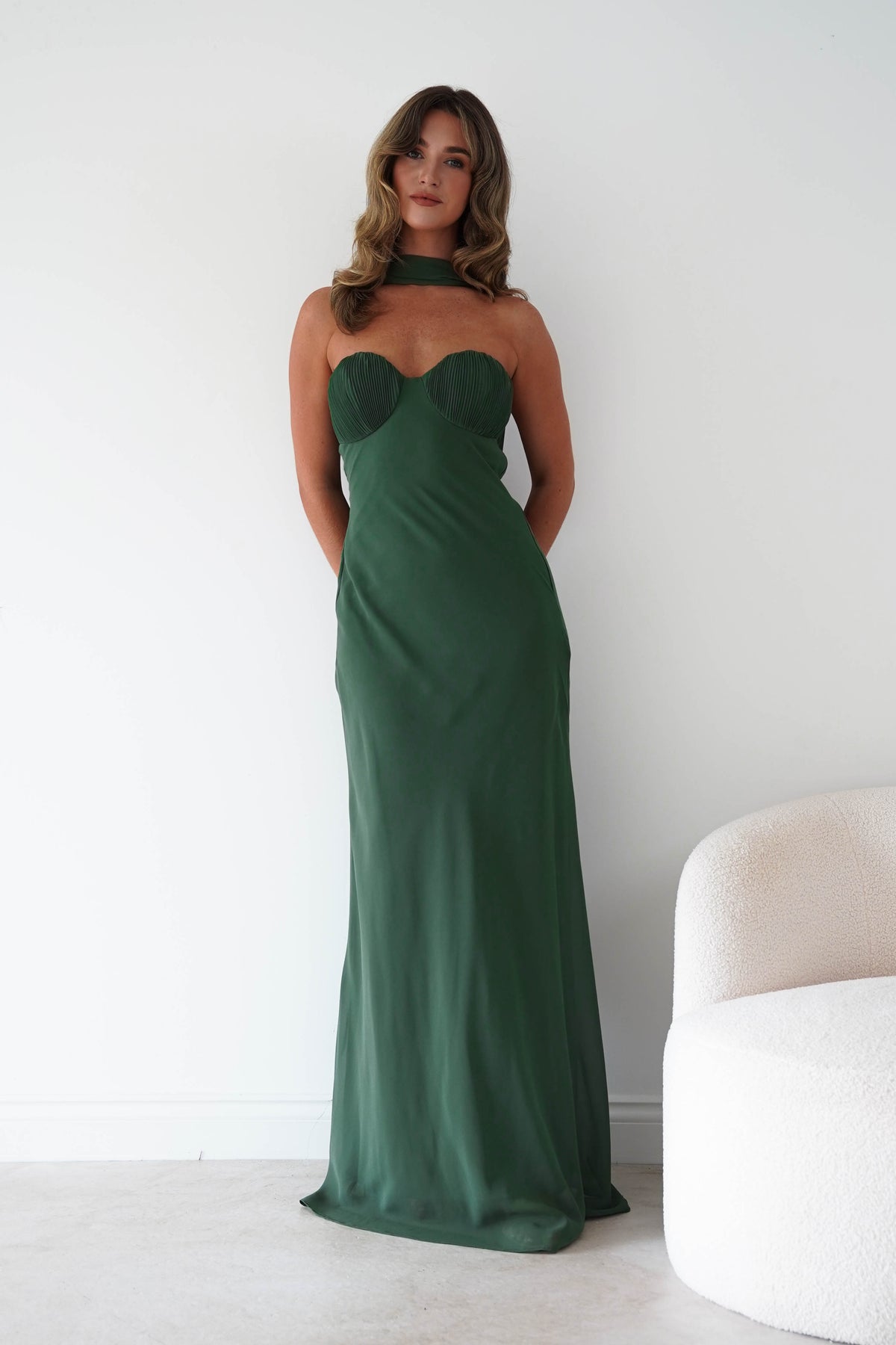 Robyn Strapless Chiffon Scarf Maxi Dress | Green-Oh Hello Clothing