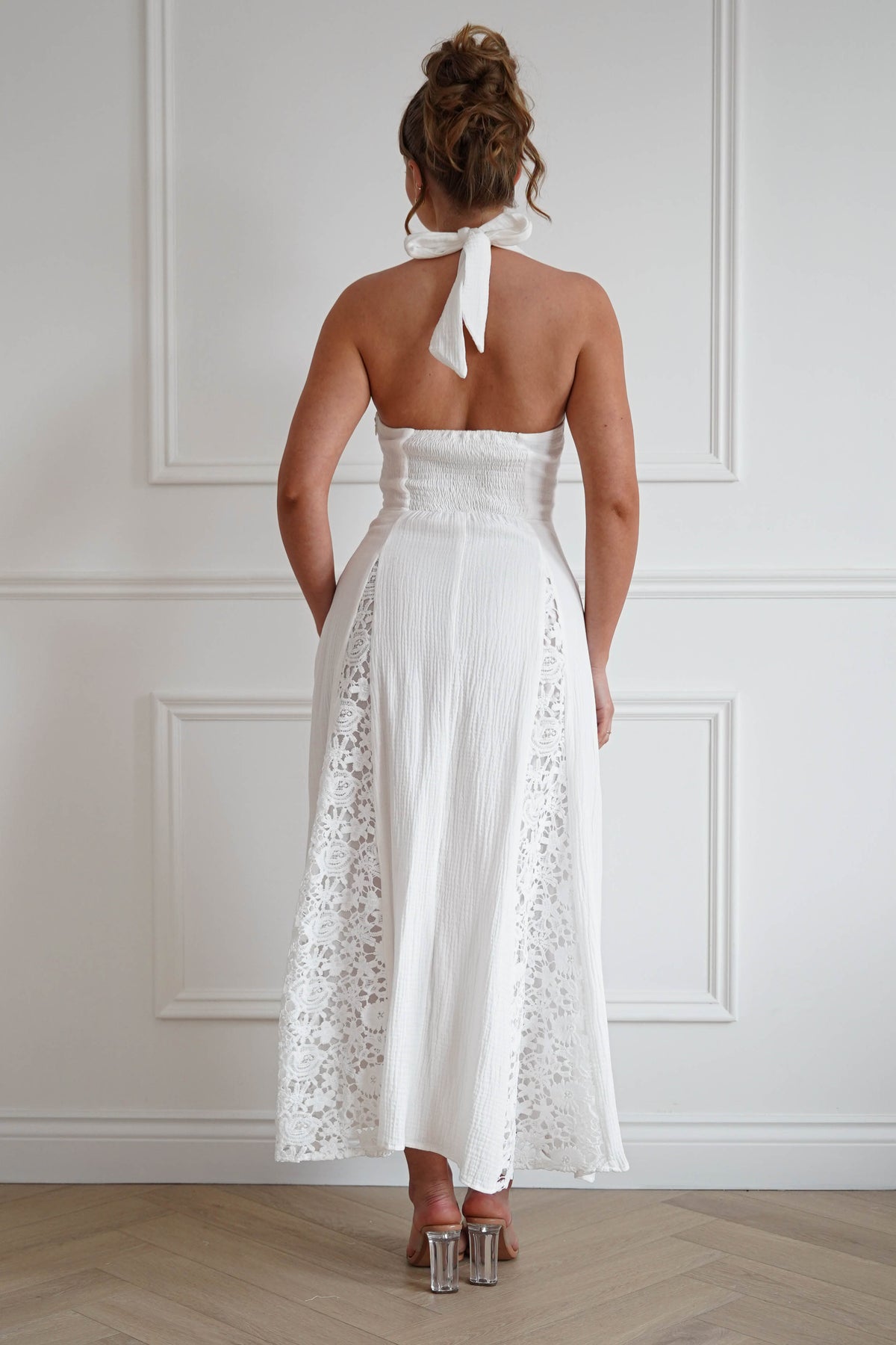 Romance Lace Trim Tie-Back Midi Dress | White-Oh Hello Clothing