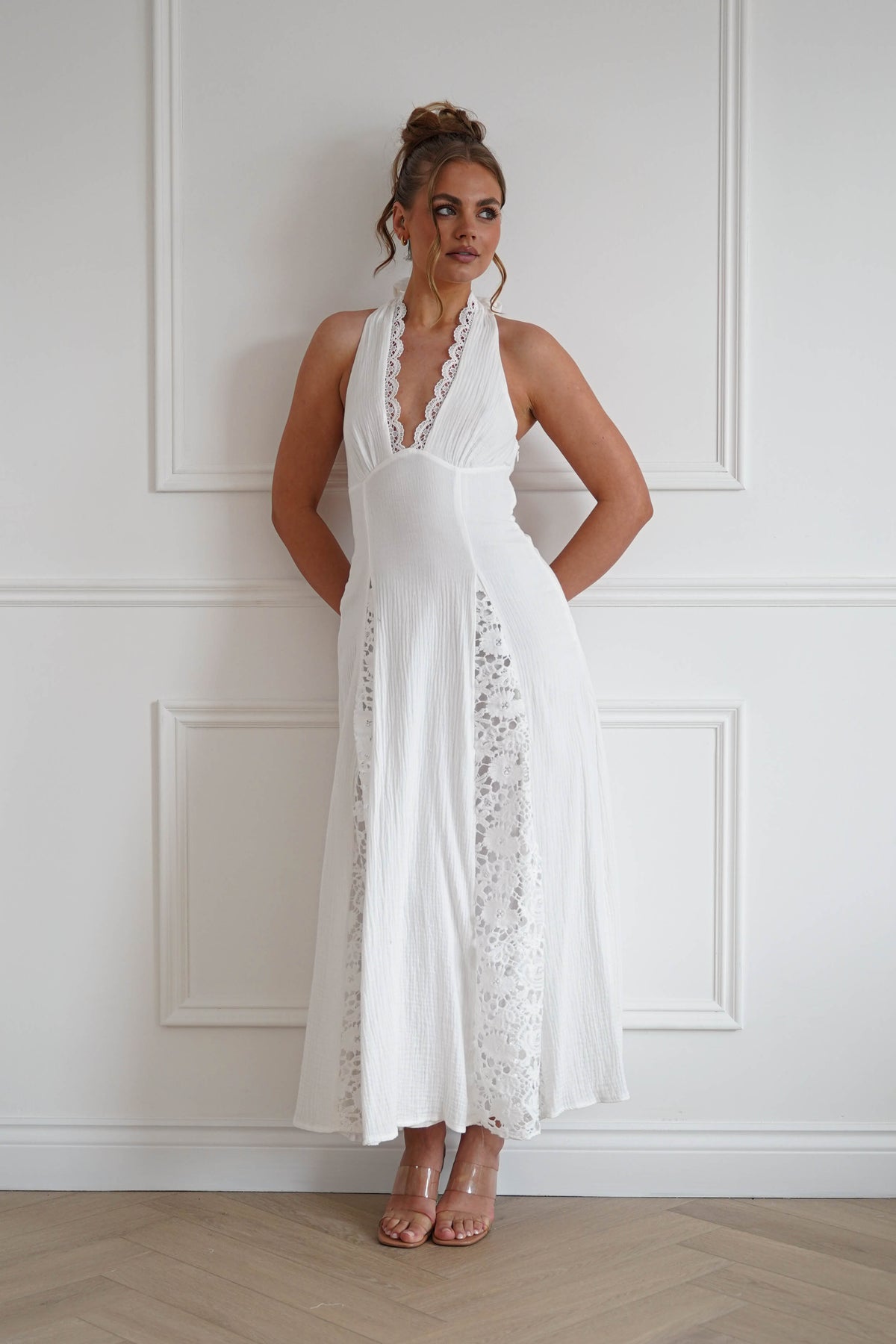 Romance Lace Trim Tie-Back Midi Dress | White-Oh Hello Clothing