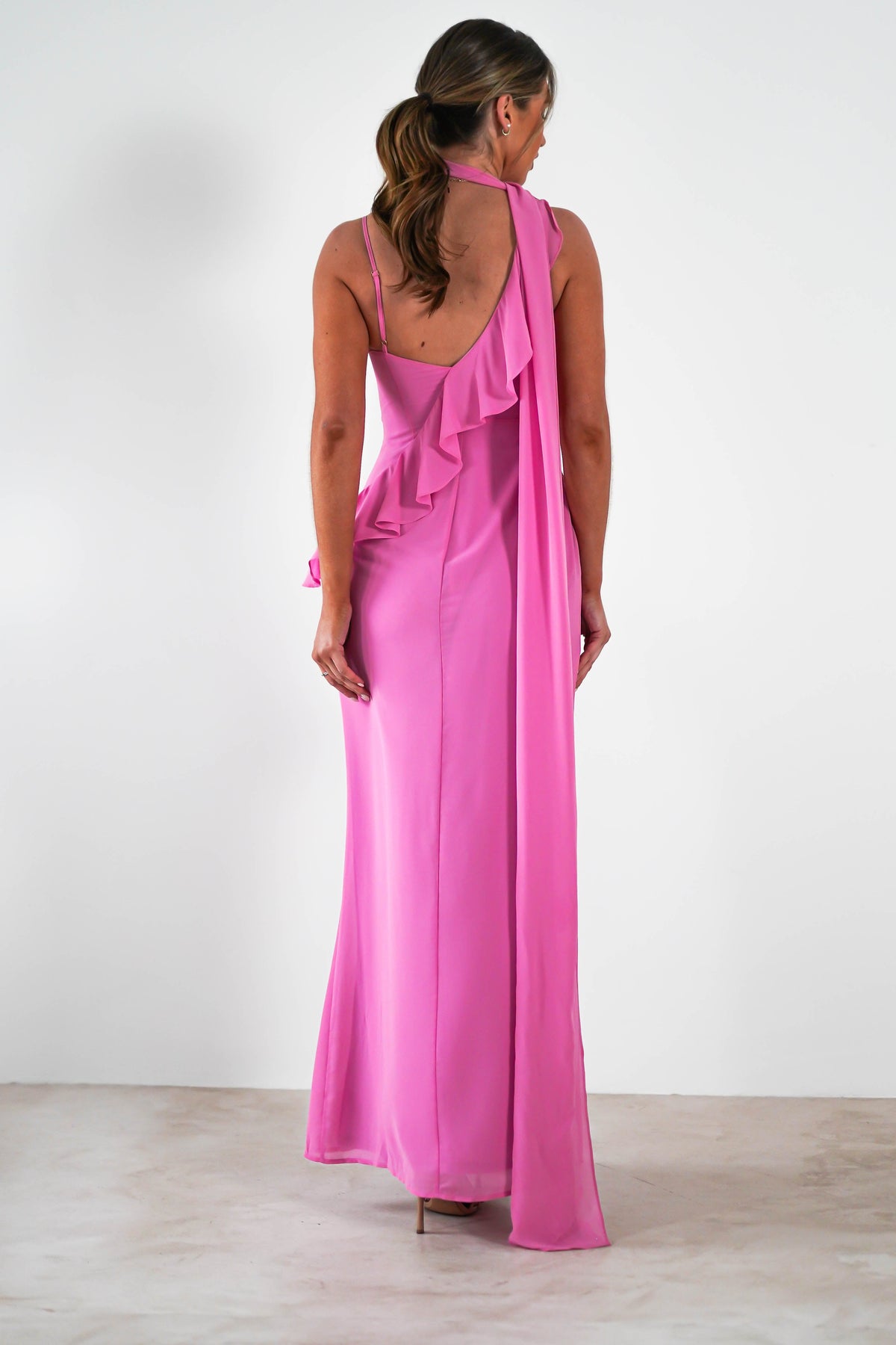 Rosella Ruffle Detail Maxi Dress | Fuchsia-Oh Hello Clothing