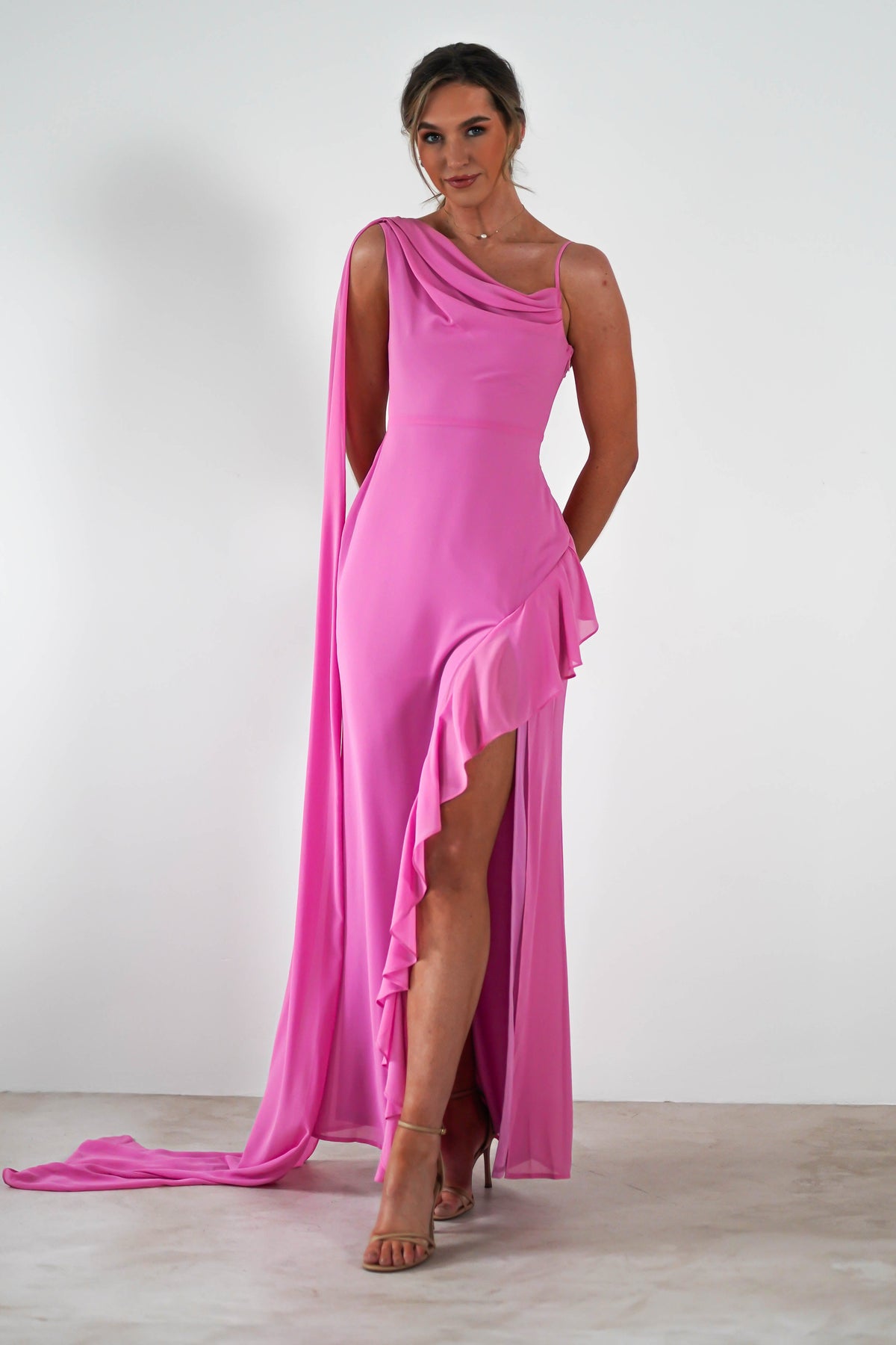 Rosella Ruffle Detail Maxi Dress | Fuchsia-Oh Hello Clothing