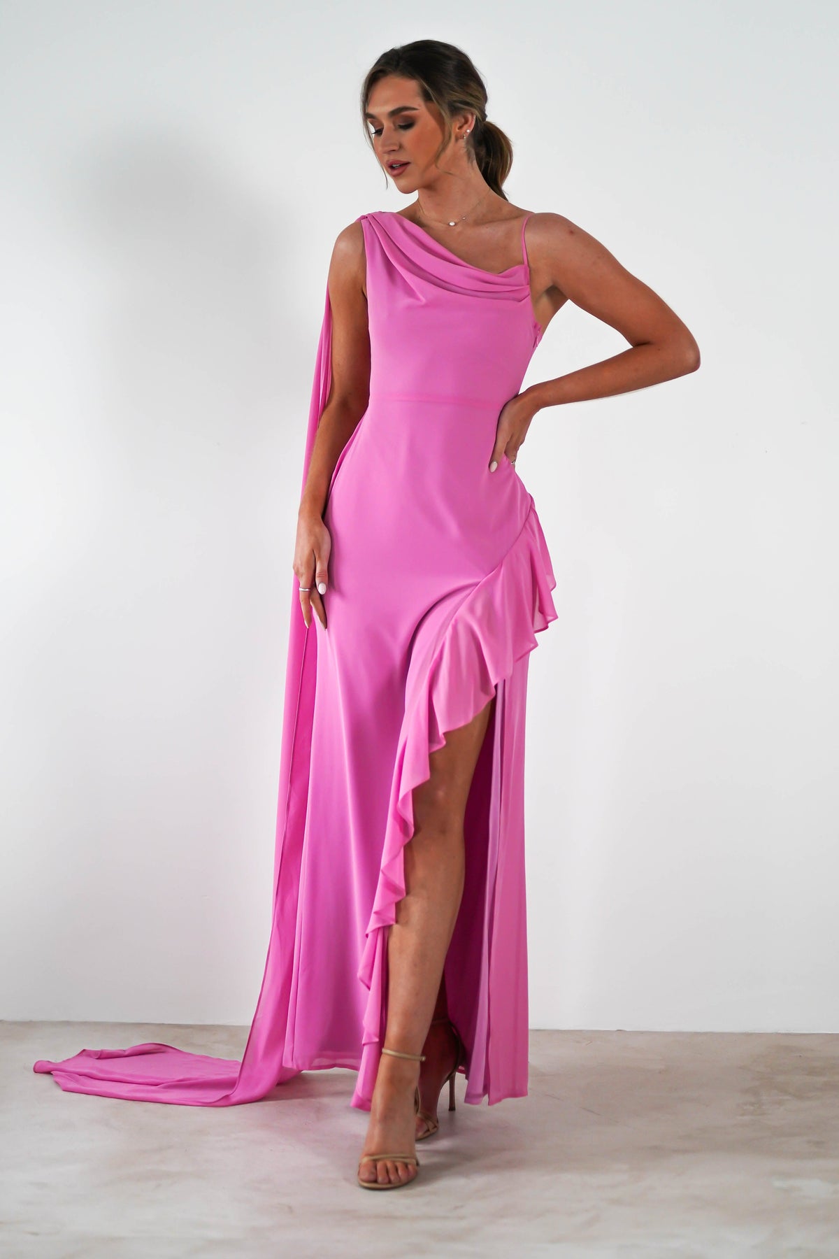 Rosella Ruffle Detail Maxi Dress | Fuchsia-Oh Hello Clothing
