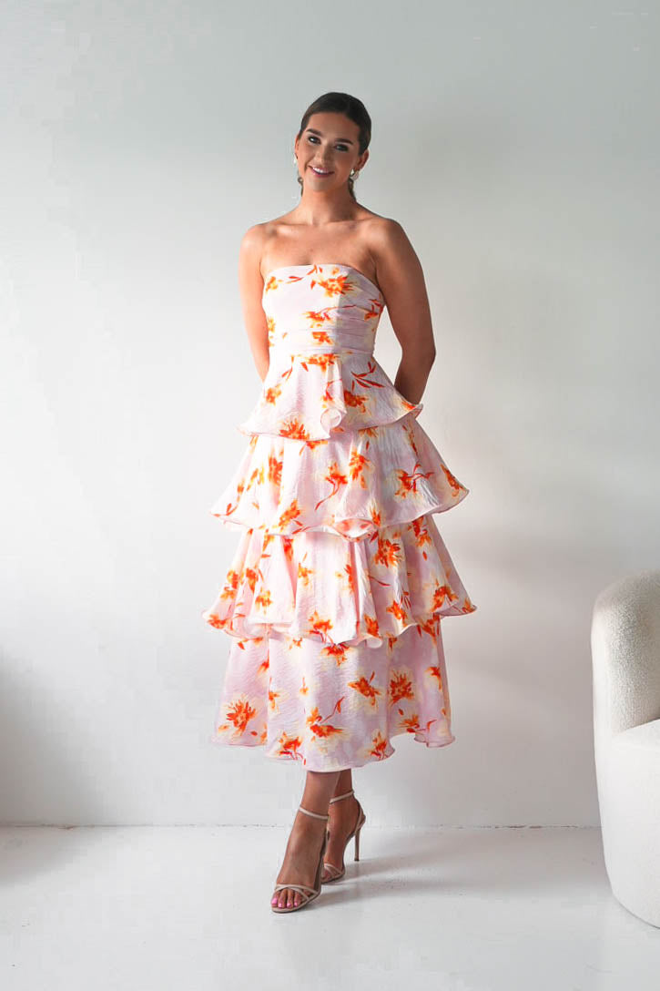 Rosha Floral Tiered Strapless Maxi Dress | Peach-Oh Hello Clothing