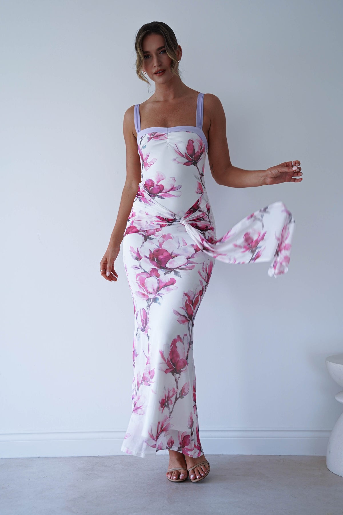 Ruba Mesh Floral Print Maxi Dress | White-Oh Hello Clothing