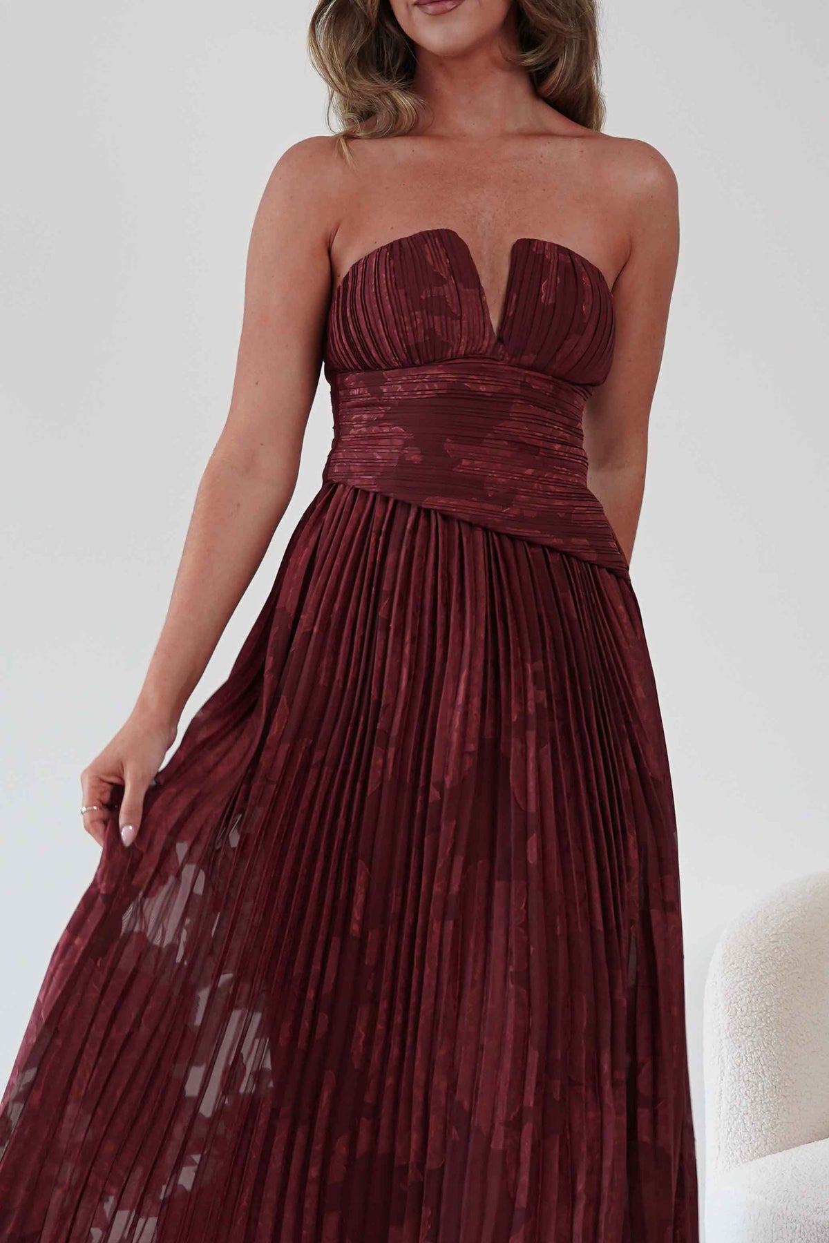 Rubi Floral Textured Ruffle Pleated Maxi Dress | Wine-Oh Hello Clothing