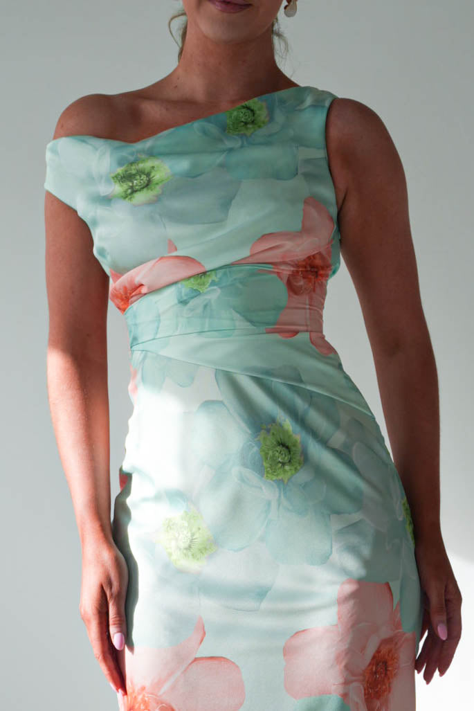 Rumi Floral Print Off The Shoulder Maxi | Green-Oh Hello Clothing