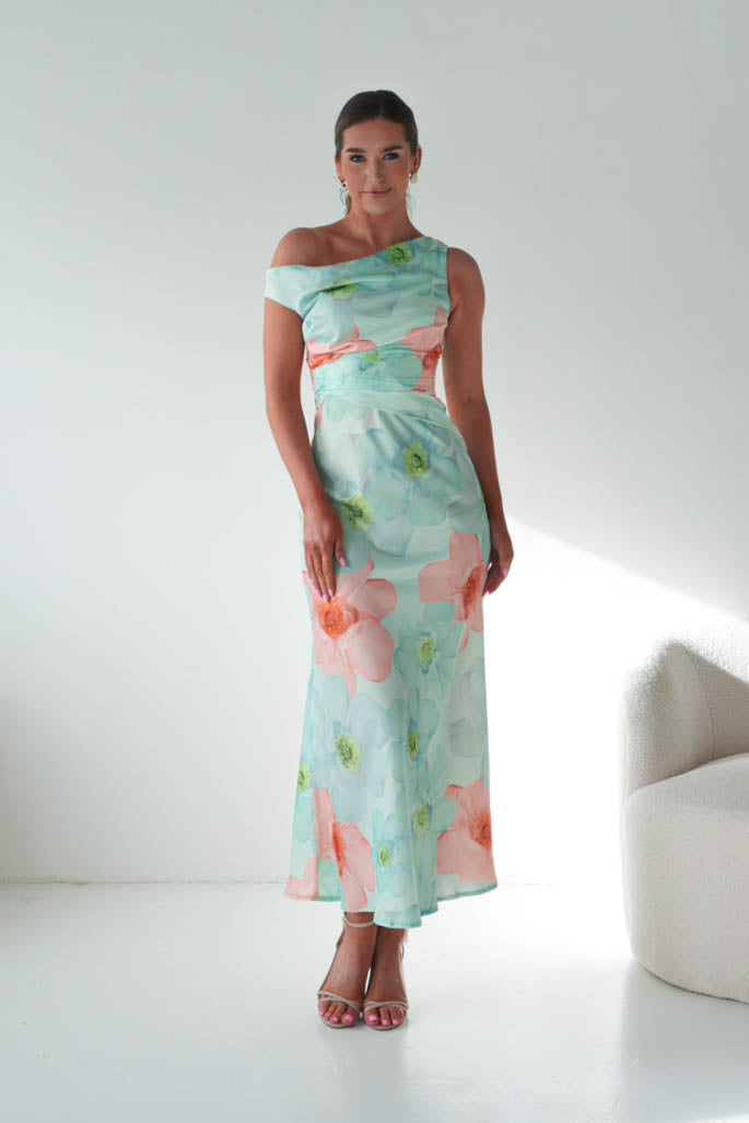 Rumi Floral Print Off The Shoulder Maxi | Green-Oh Hello Clothing