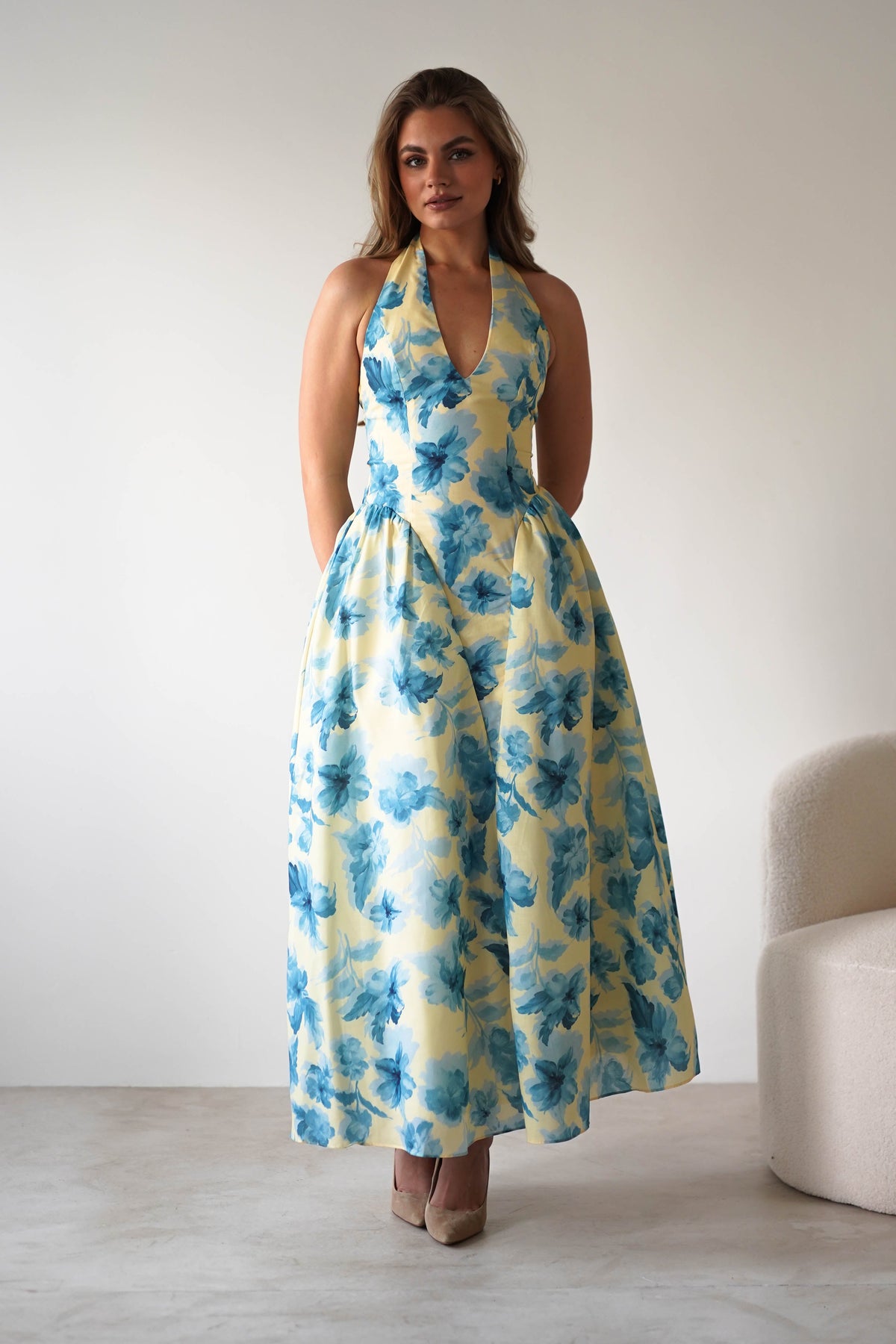 Sabine Floral Bodied Maxi Dress | Yellow/Blue-Oh Hello Clothing