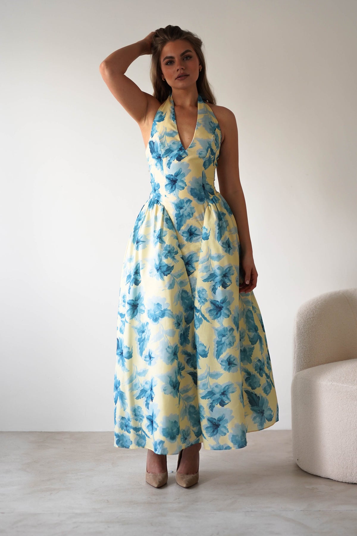 Sabine Floral Bodied Maxi Dress | Yellow/Blue-Oh Hello Clothing