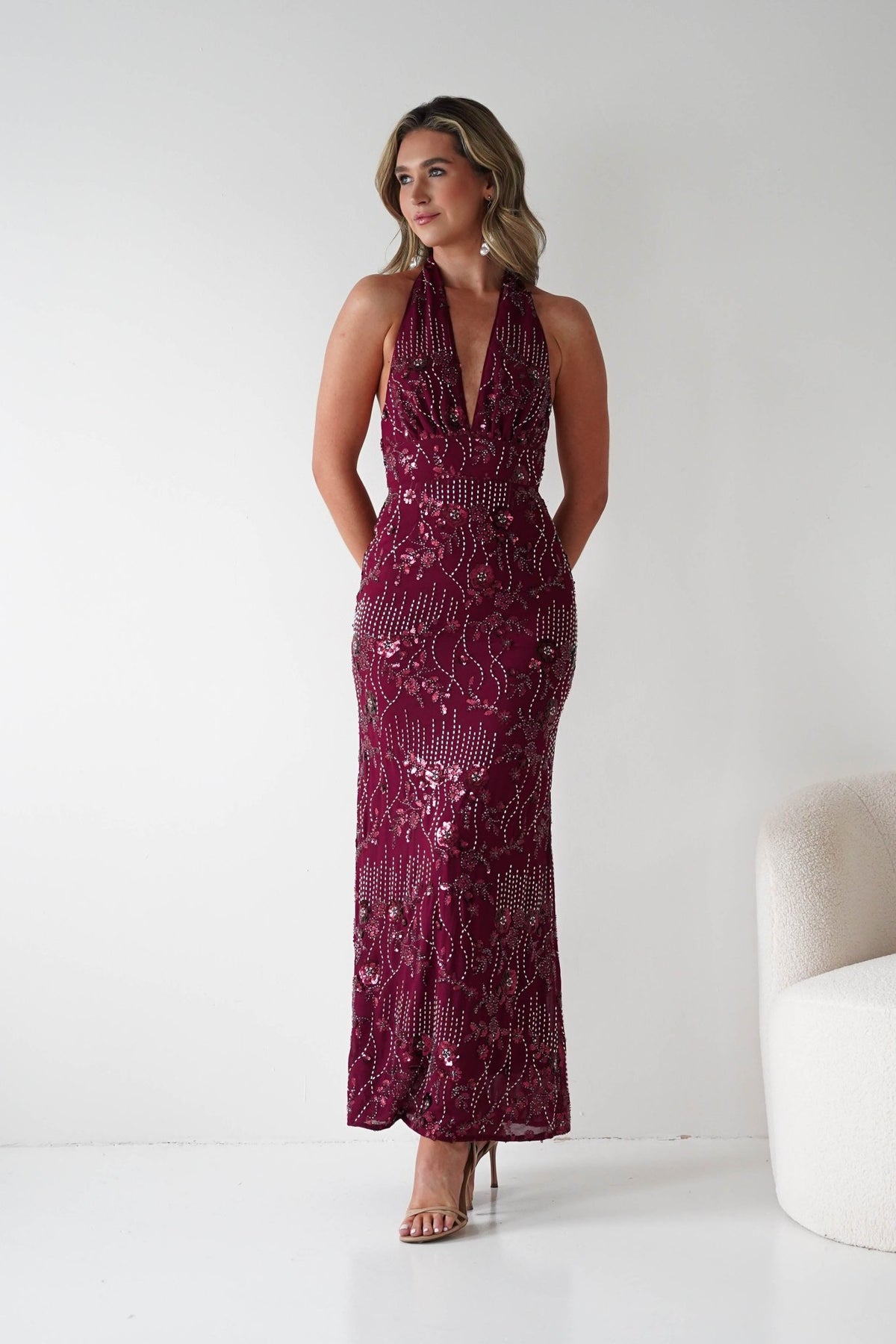 Sabrina Beaded Halterneck Maxi Dress | Wine-Oh Hello Clothing