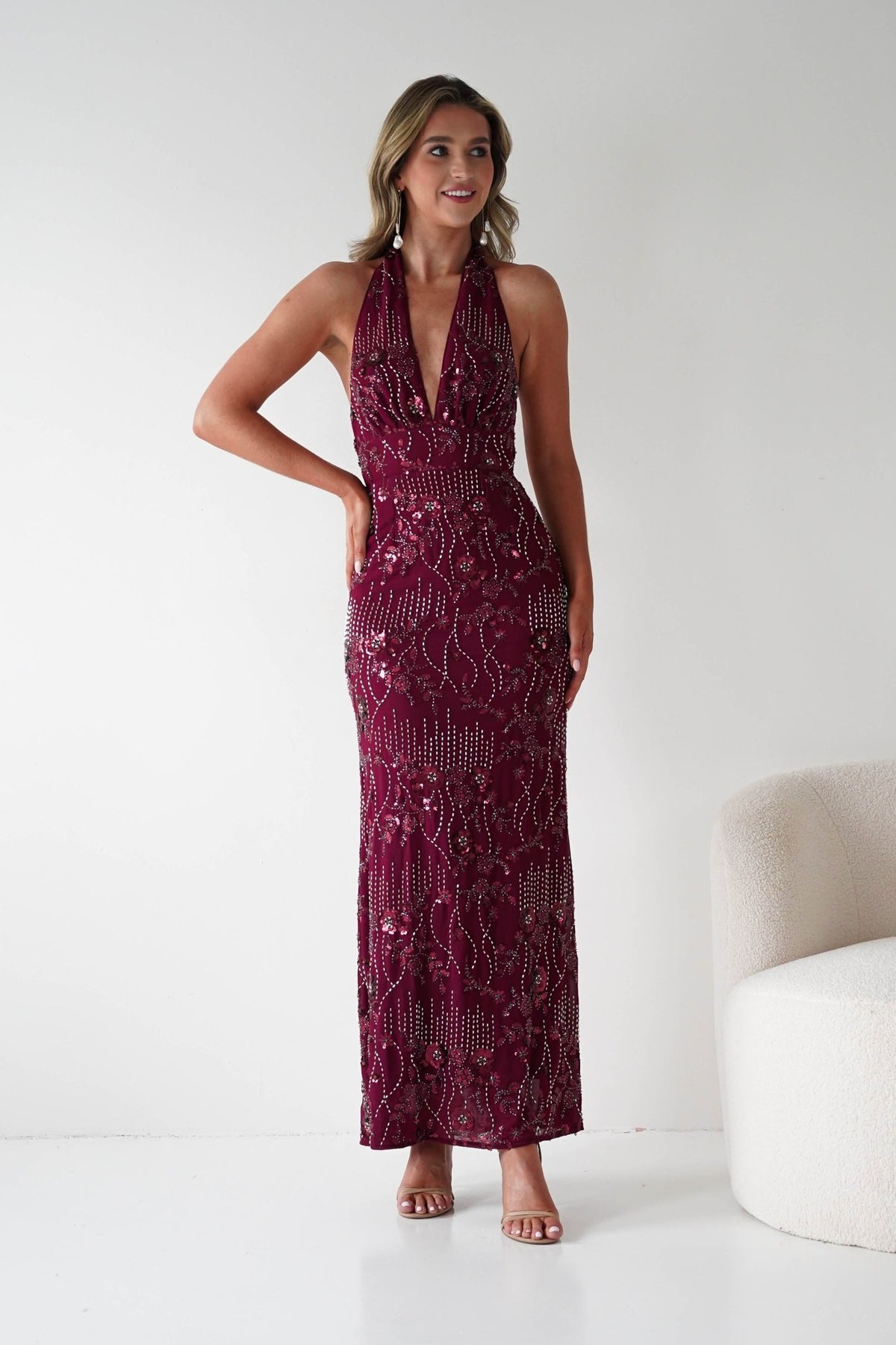 Sabrina Beaded Halterneck Maxi Dress | Wine-Oh Hello Clothing