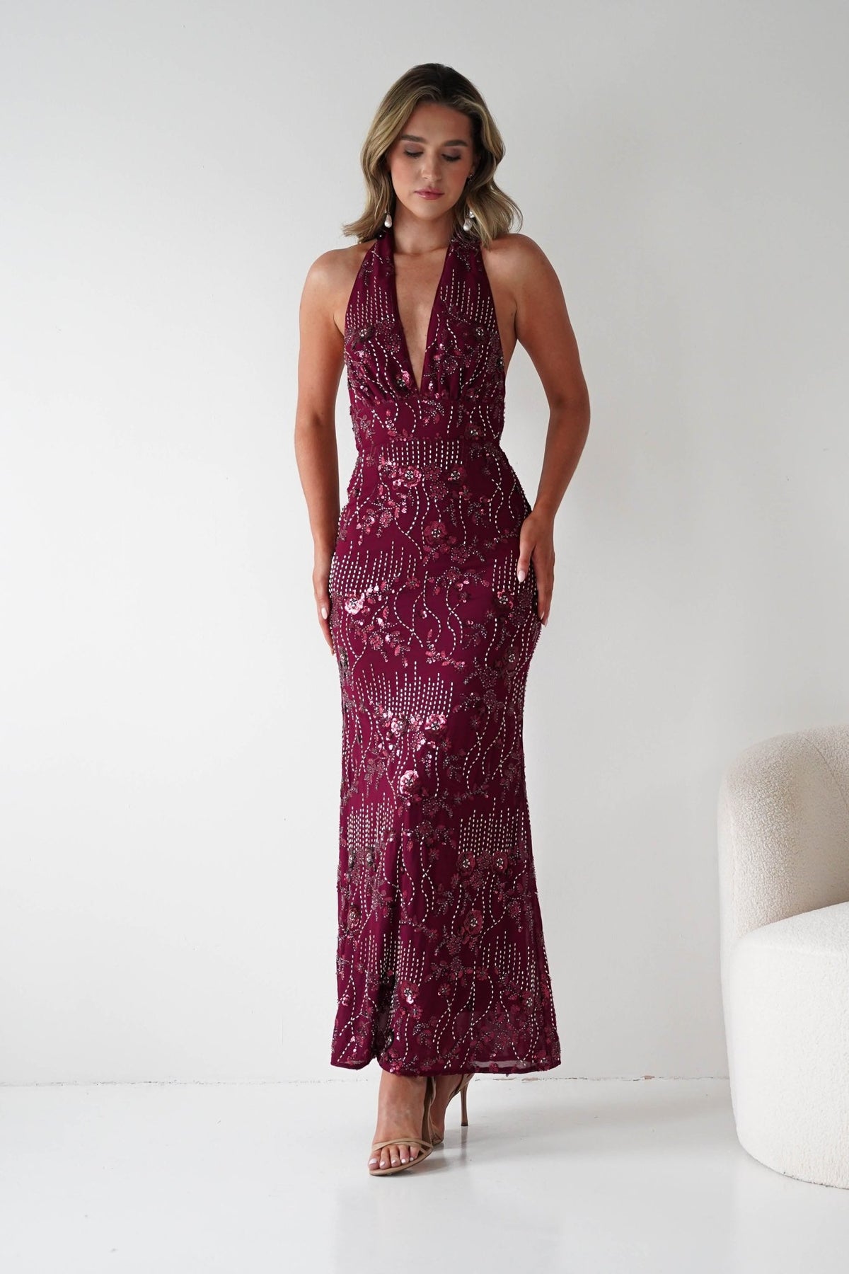 Sabrina Beaded Halterneck Maxi Dress | Wine-Oh Hello Clothing