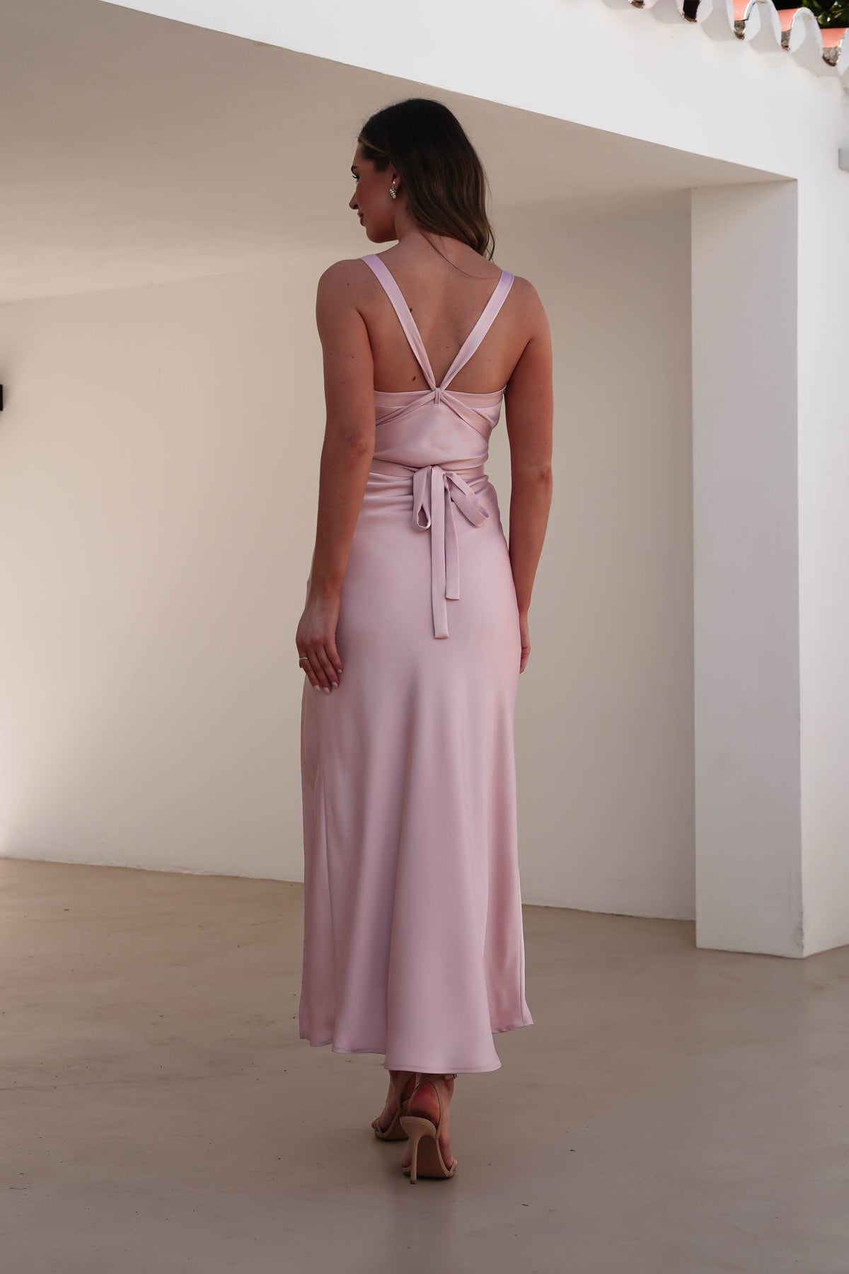 Salma Soft Matte Satin Midaxi Dress | Blush Pink-Oh Hello Clothing