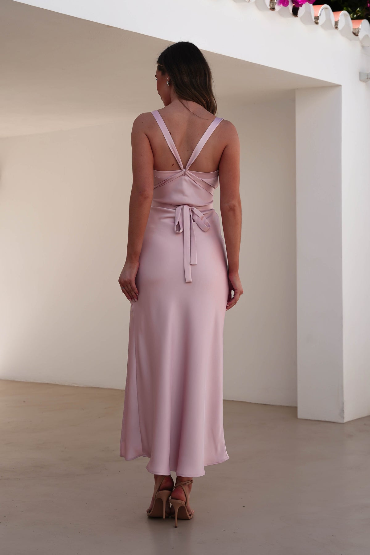 Salma Soft Matte Satin Midaxi Dress | Blush Pink-Oh Hello Clothing