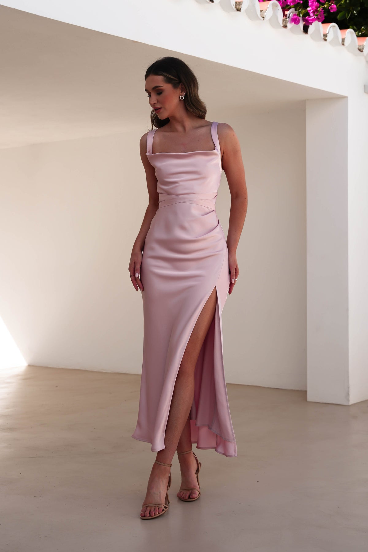 Salma Soft Matte Satin Midaxi Dress | Blush Pink-Oh Hello Clothing