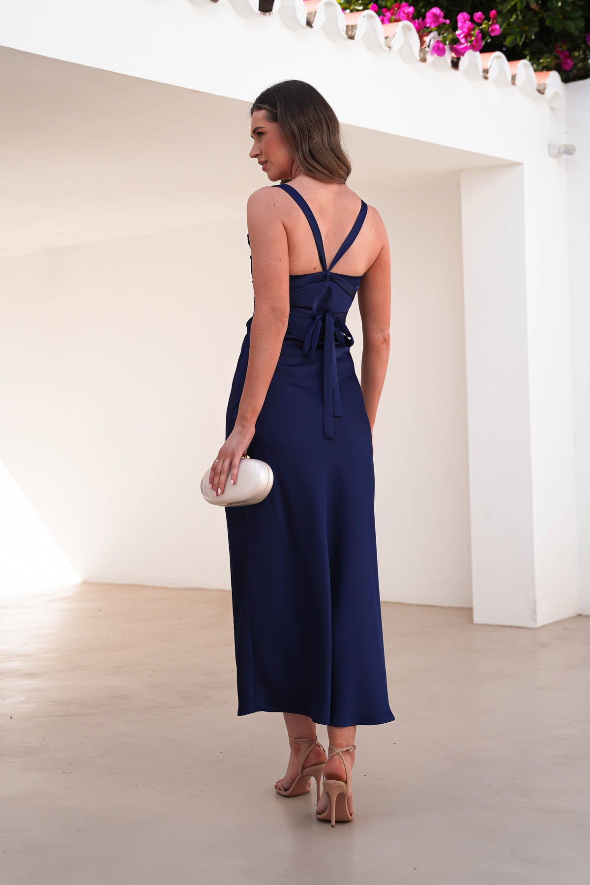 Salma Soft Matte Satin Midaxi Dress | Navy-Oh Hello Clothing