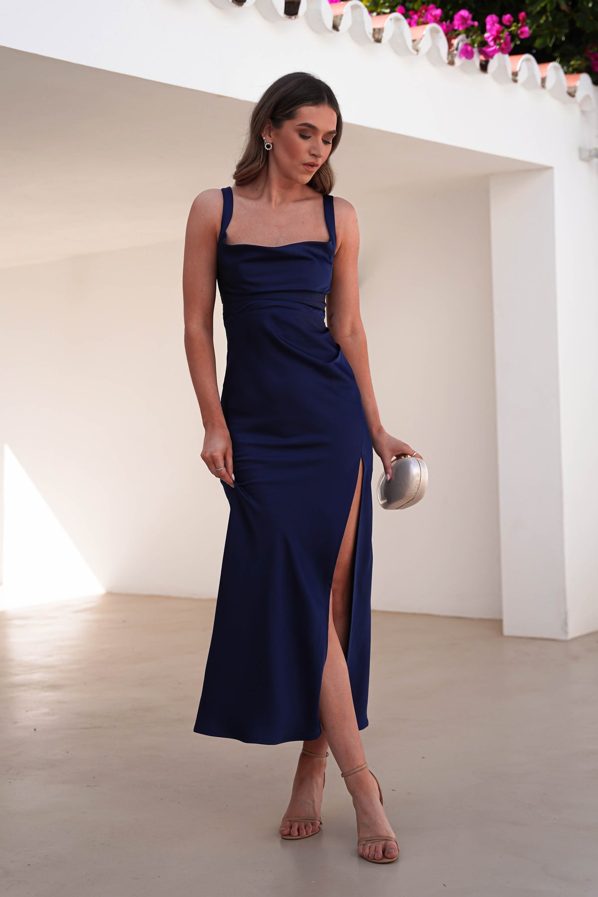 Salma Soft Matte Satin Midaxi Dress | Navy-Oh Hello Clothing