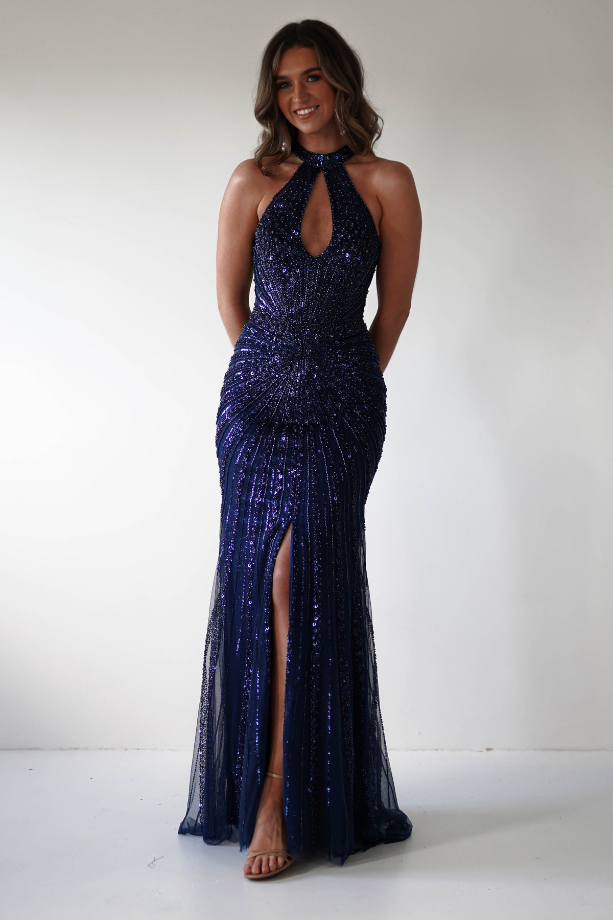 Santana Beaded Keyhole Gown | Midnight-Oh Hello Clothing
