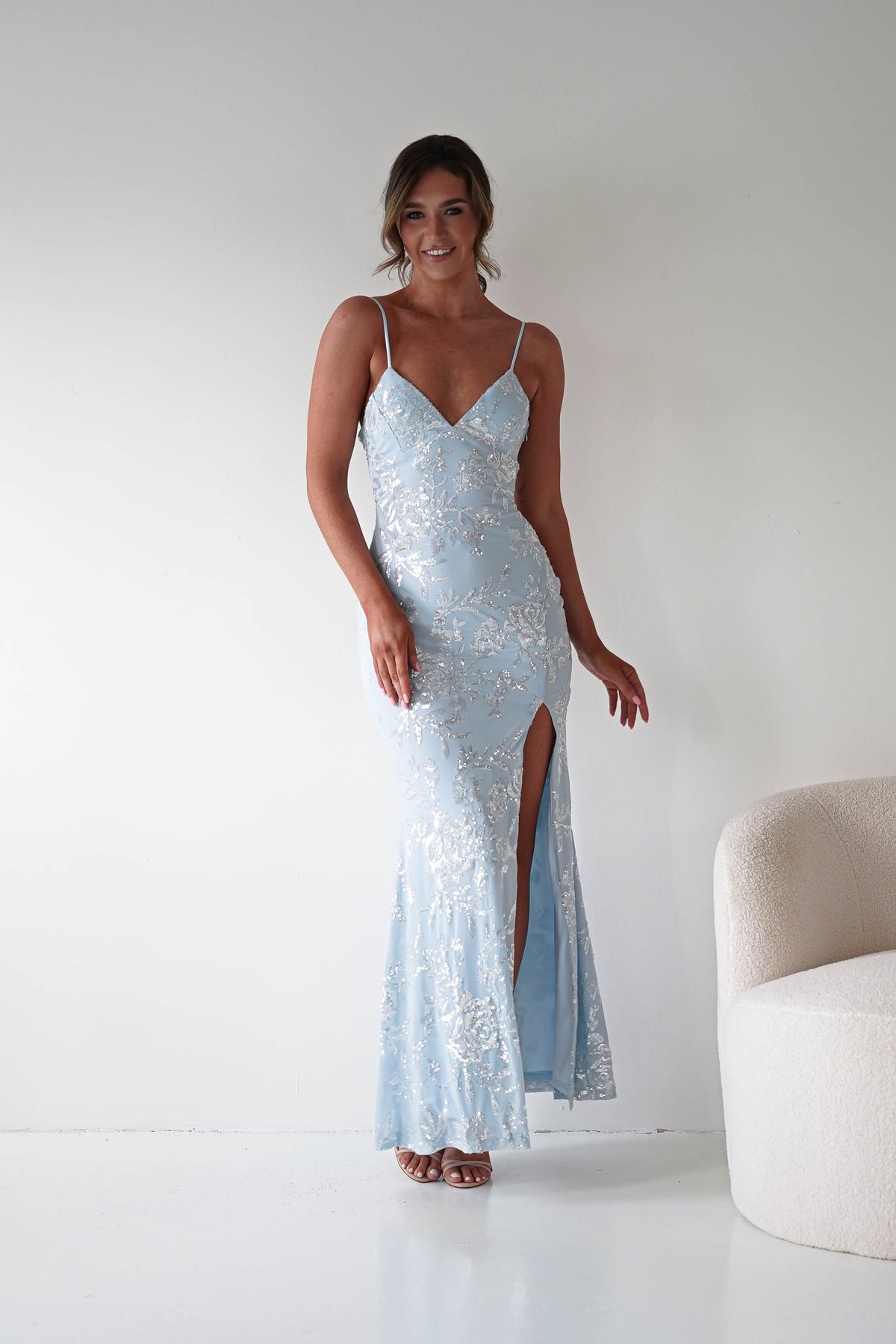 Santorini Butterfly Detail Embellished Gown | Blue-Oh Hello Clothing