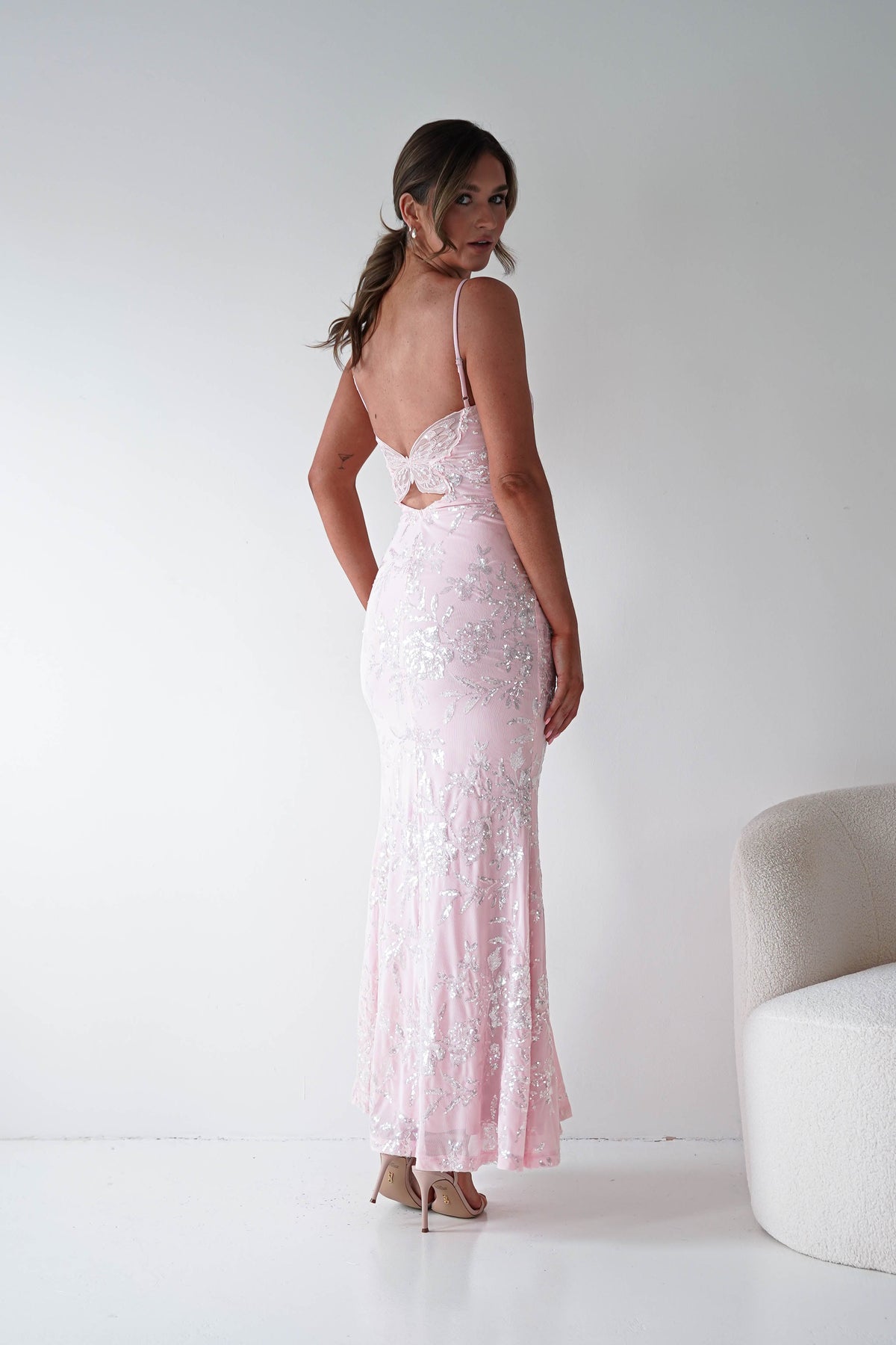 Santorini Butterfly Detail Embellished Gown | Pink-Oh Hello Clothing