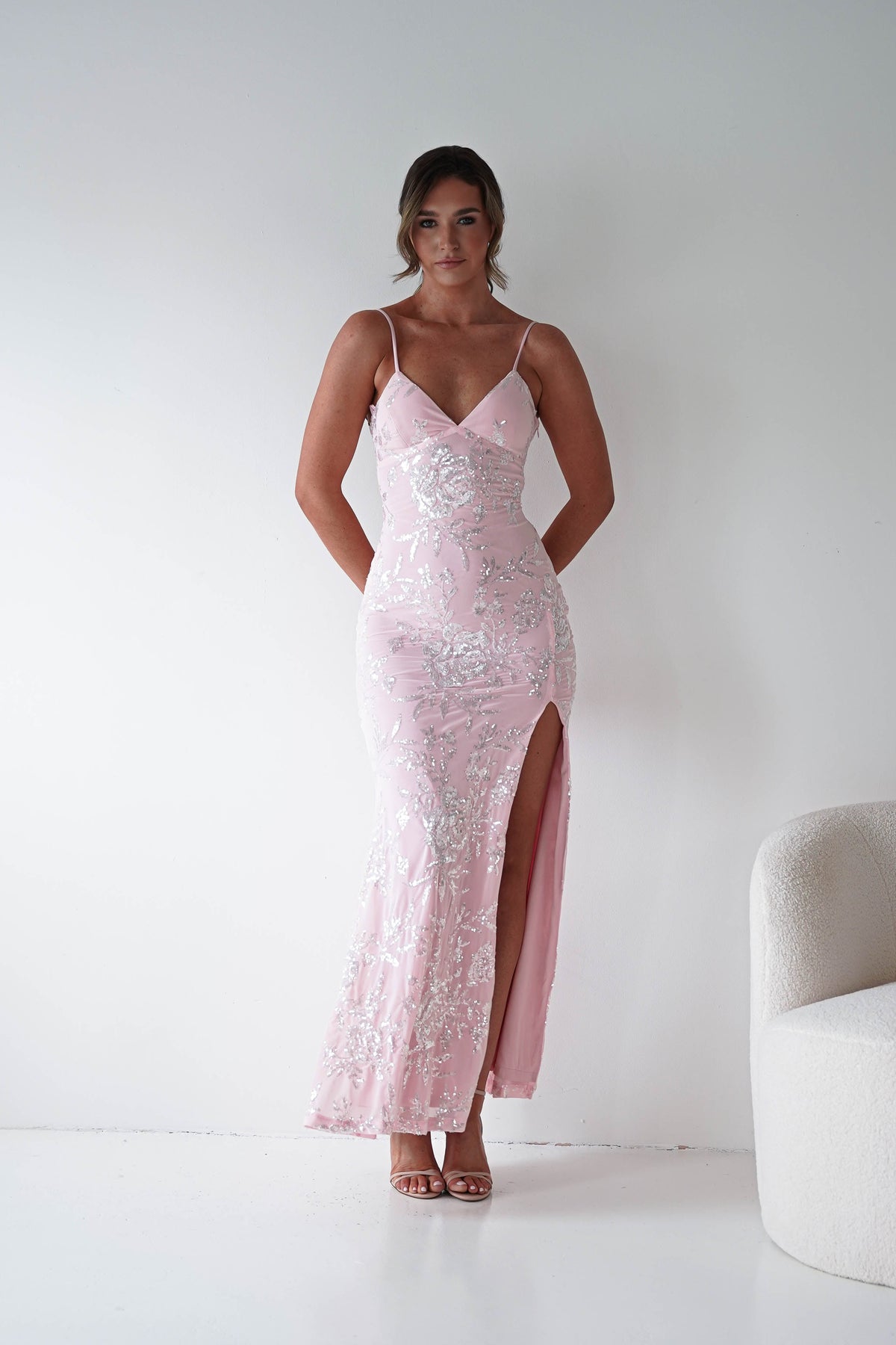Santorini Butterfly Detail Embellished Gown | Pink-Oh Hello Clothing