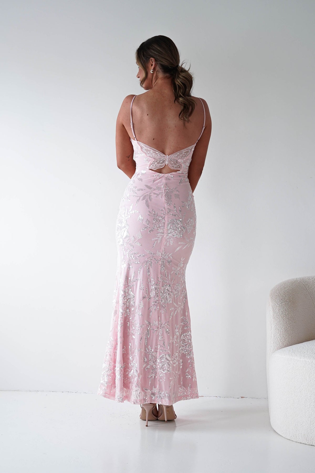 Santorini Butterfly Detail Embellished Gown | Pink-Oh Hello Clothing