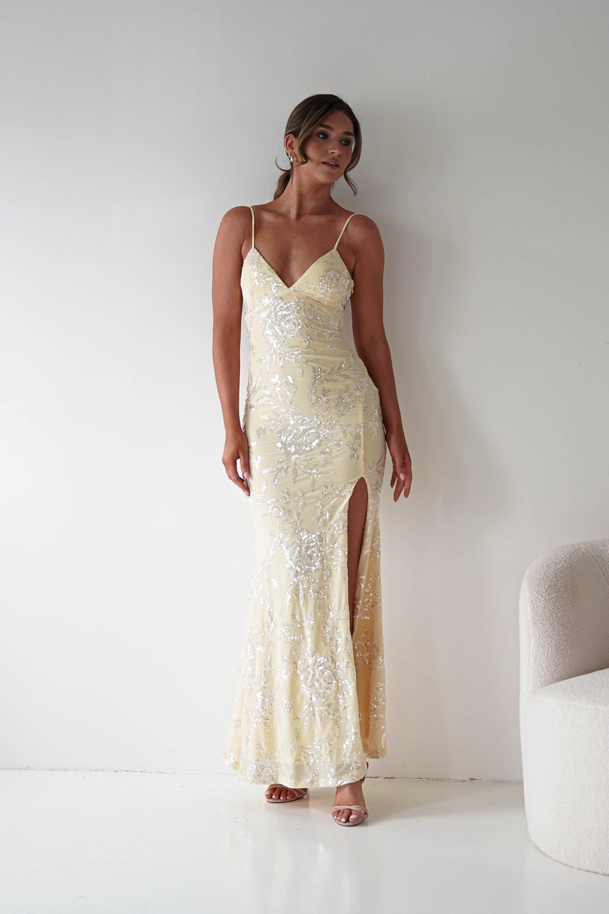 Santorini Butterfly Detail Embellished Gown | Yellow-Oh Hello Clothing