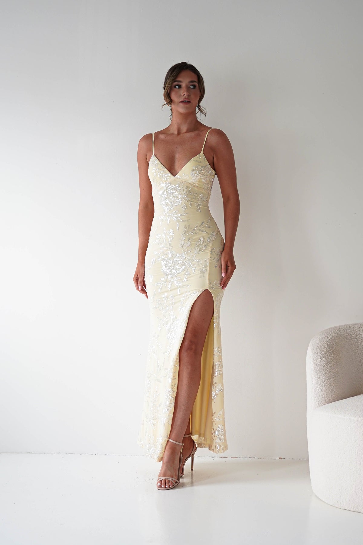 Santorini Butterfly Detail Embellished Gown | Yellow-Oh Hello Clothing