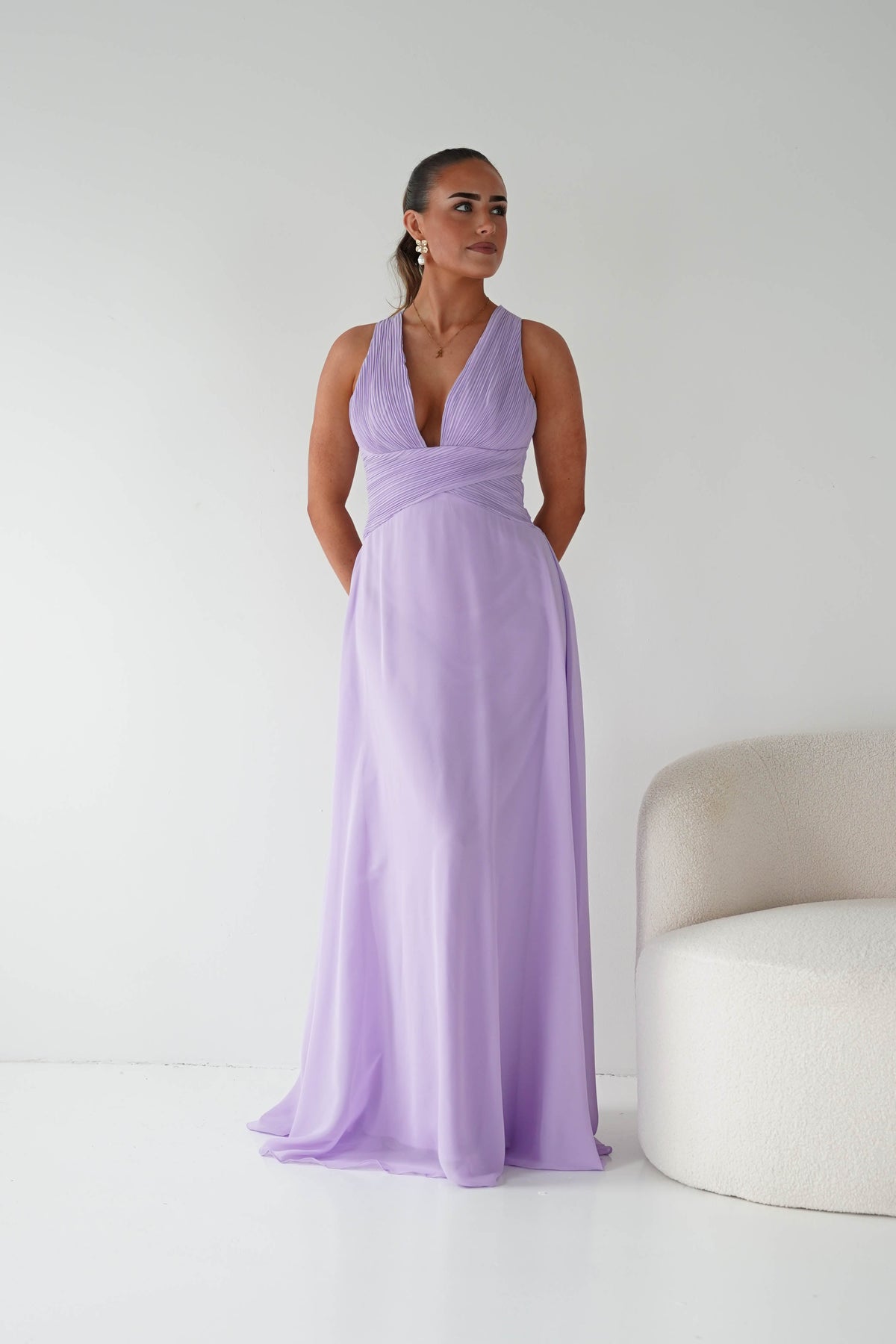 Sara A-Line Chiffon Maxi Dress | Lavender-Oh Hello Clothing