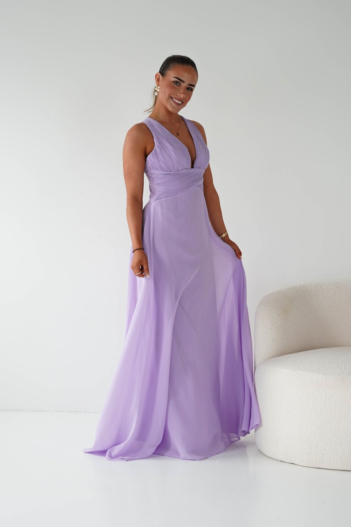 Sara A-Line Chiffon Maxi Dress | Lavender-Oh Hello Clothing