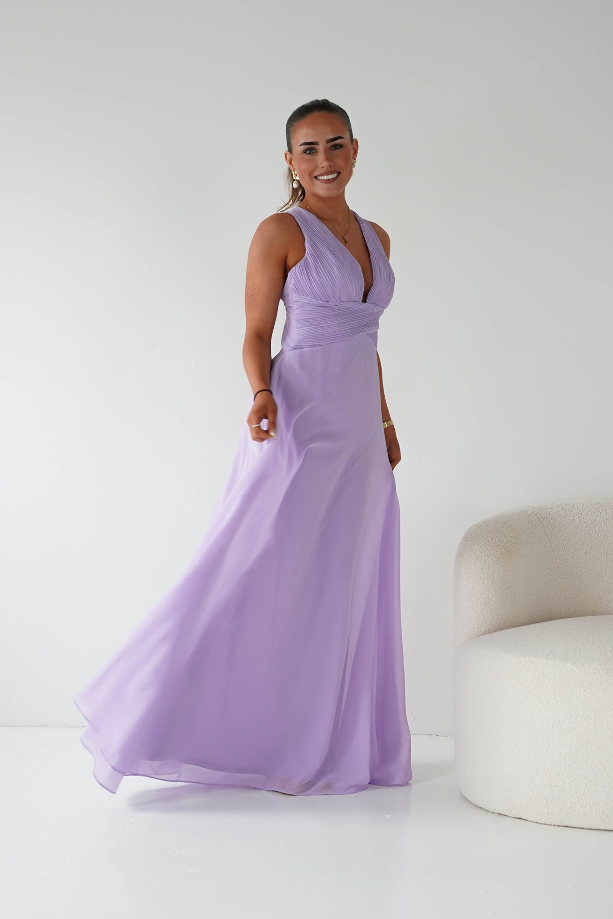 Sara A-Line Chiffon Maxi Dress | Lavender-Oh Hello Clothing