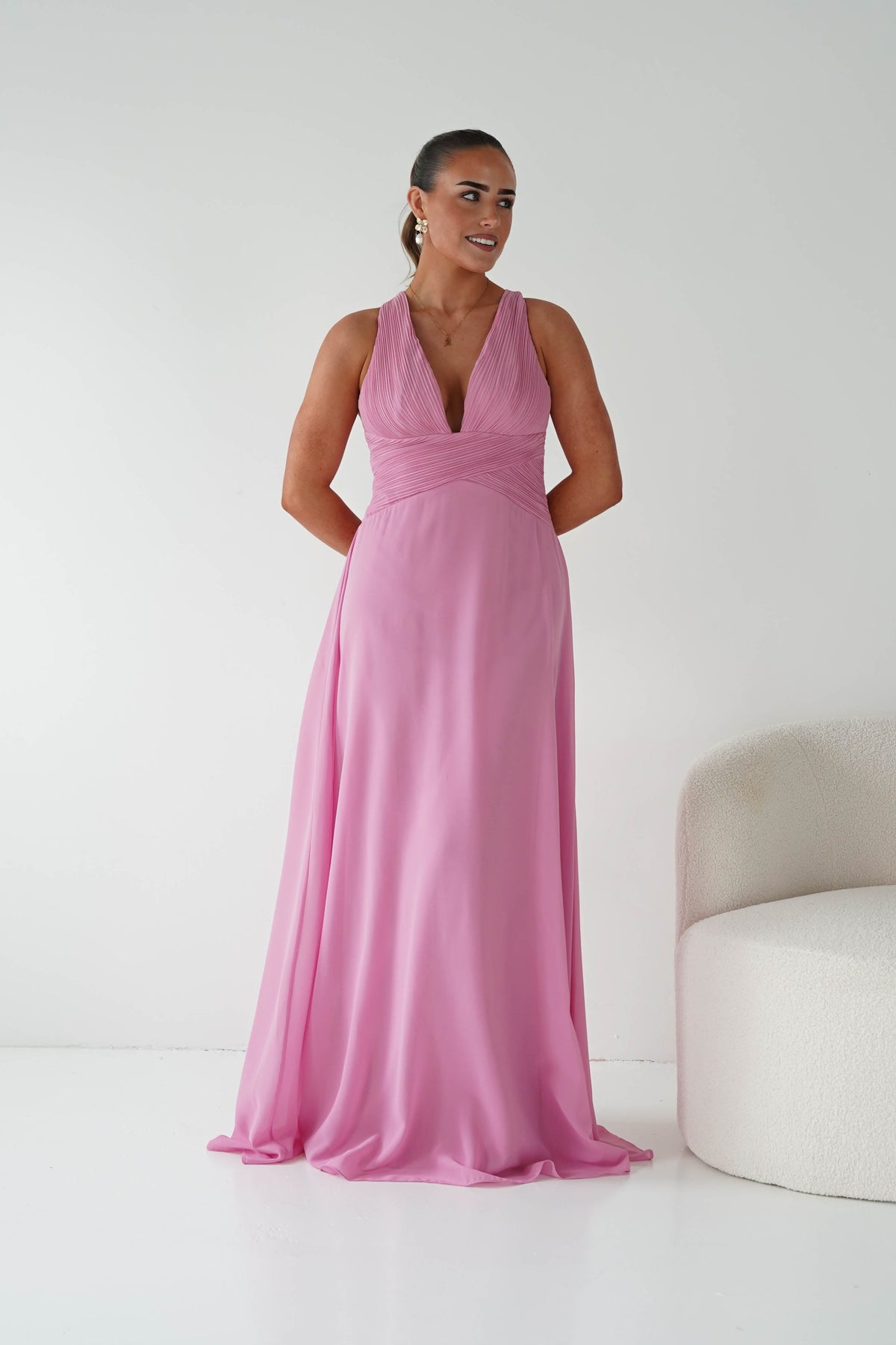 Sara A-Line Chiffon Maxi Dress | Pink-Oh Hello Clothing