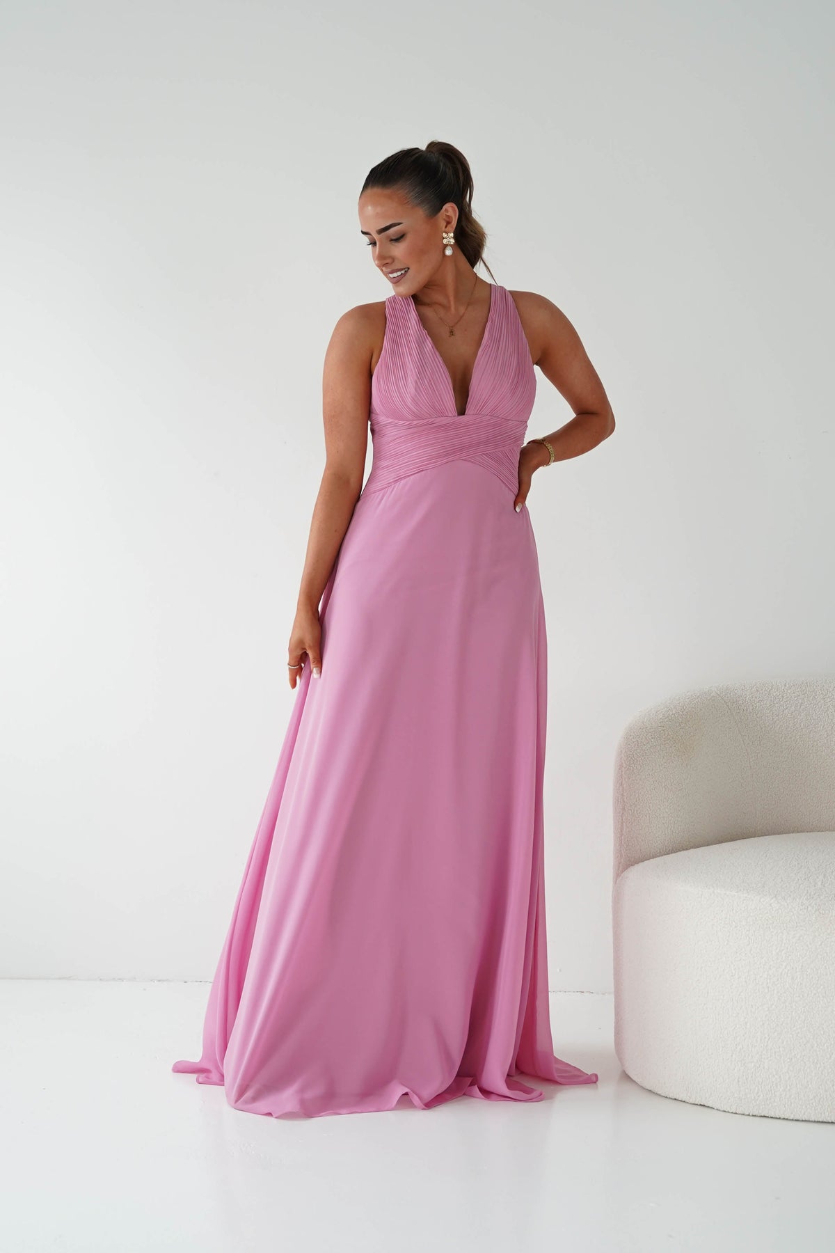 Sara A-Line Chiffon Maxi Dress | Pink-Oh Hello Clothing
