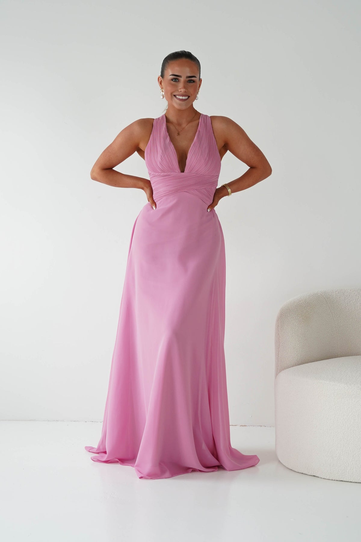 Sara A-Line Chiffon Maxi Dress | Pink-Oh Hello Clothing