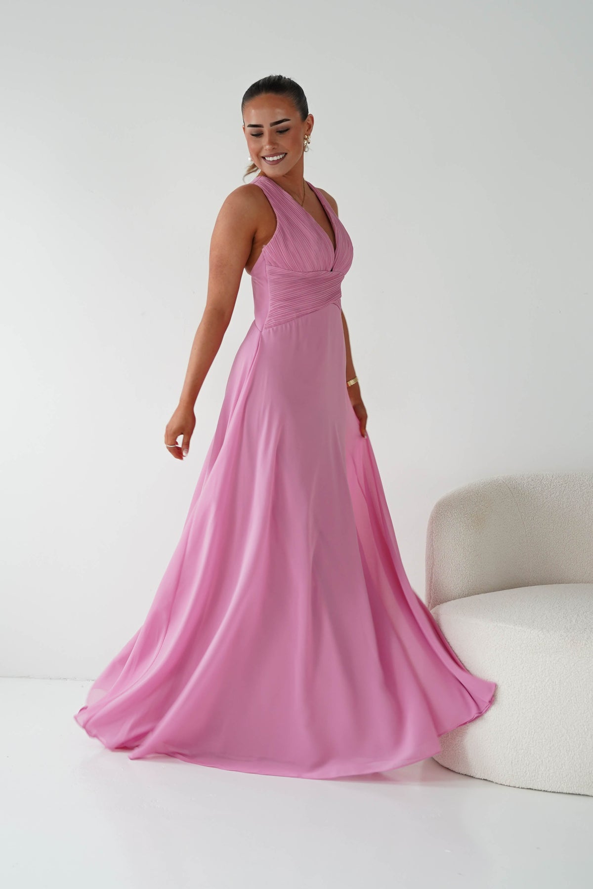 Sara A-Line Chiffon Maxi Dress | Pink-Oh Hello Clothing