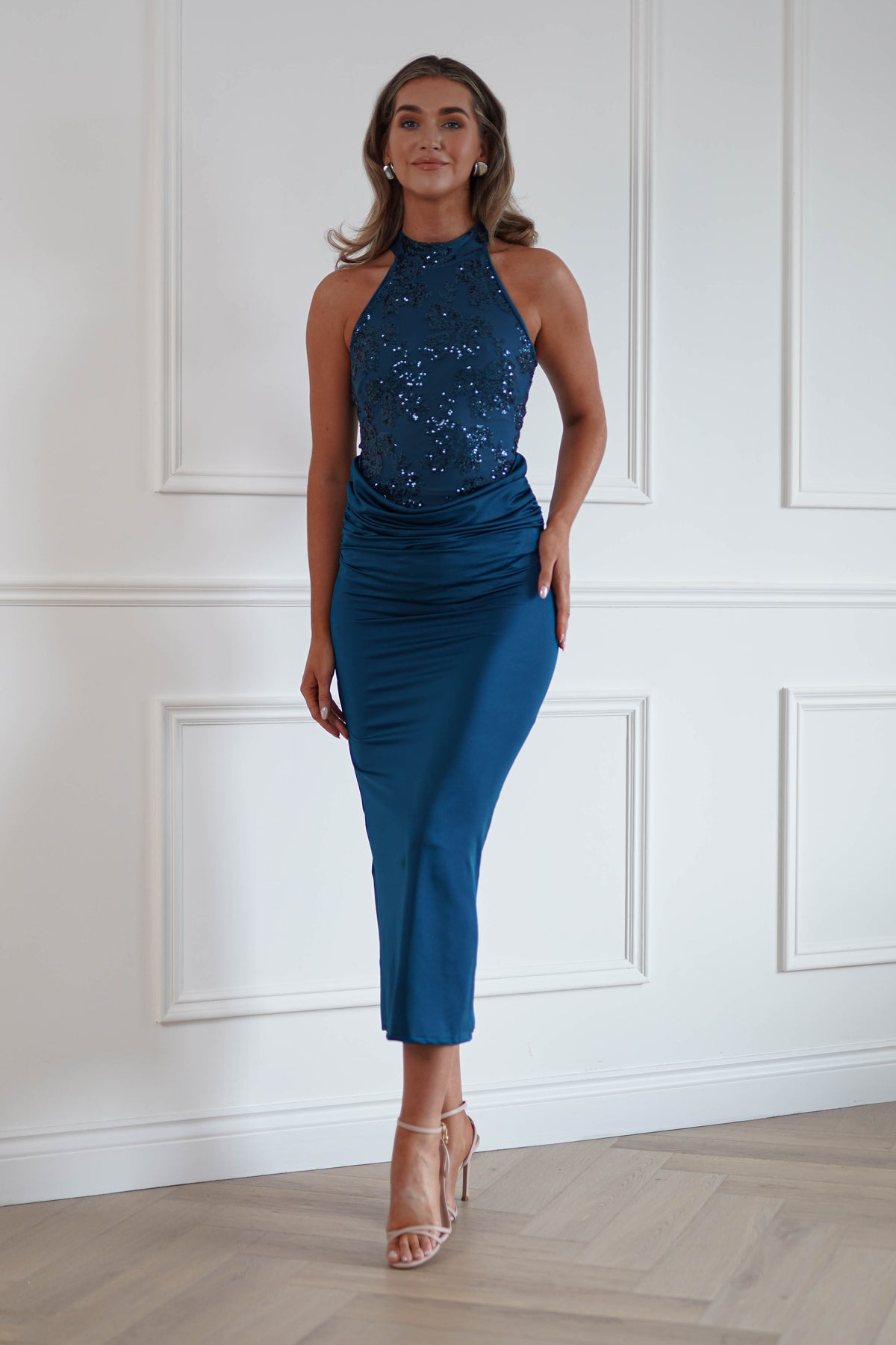 Oh Hello Clothing Women > Clothing > Dresses Seraphina Sequin Halterneck Maxi Dress | Teal