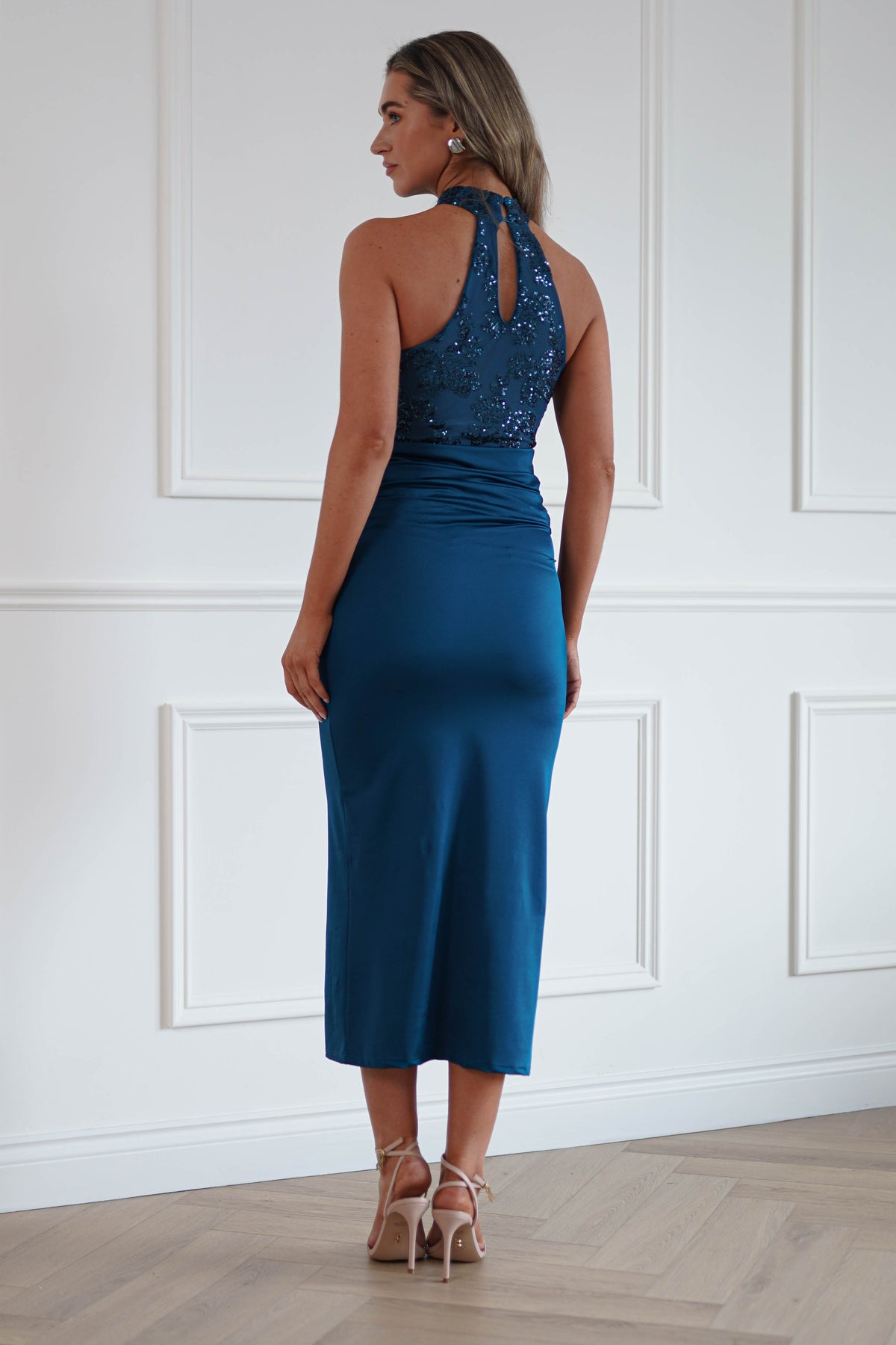 Oh Hello Clothing Women > Clothing > Dresses Seraphina Sequin Halterneck Maxi Dress | Teal