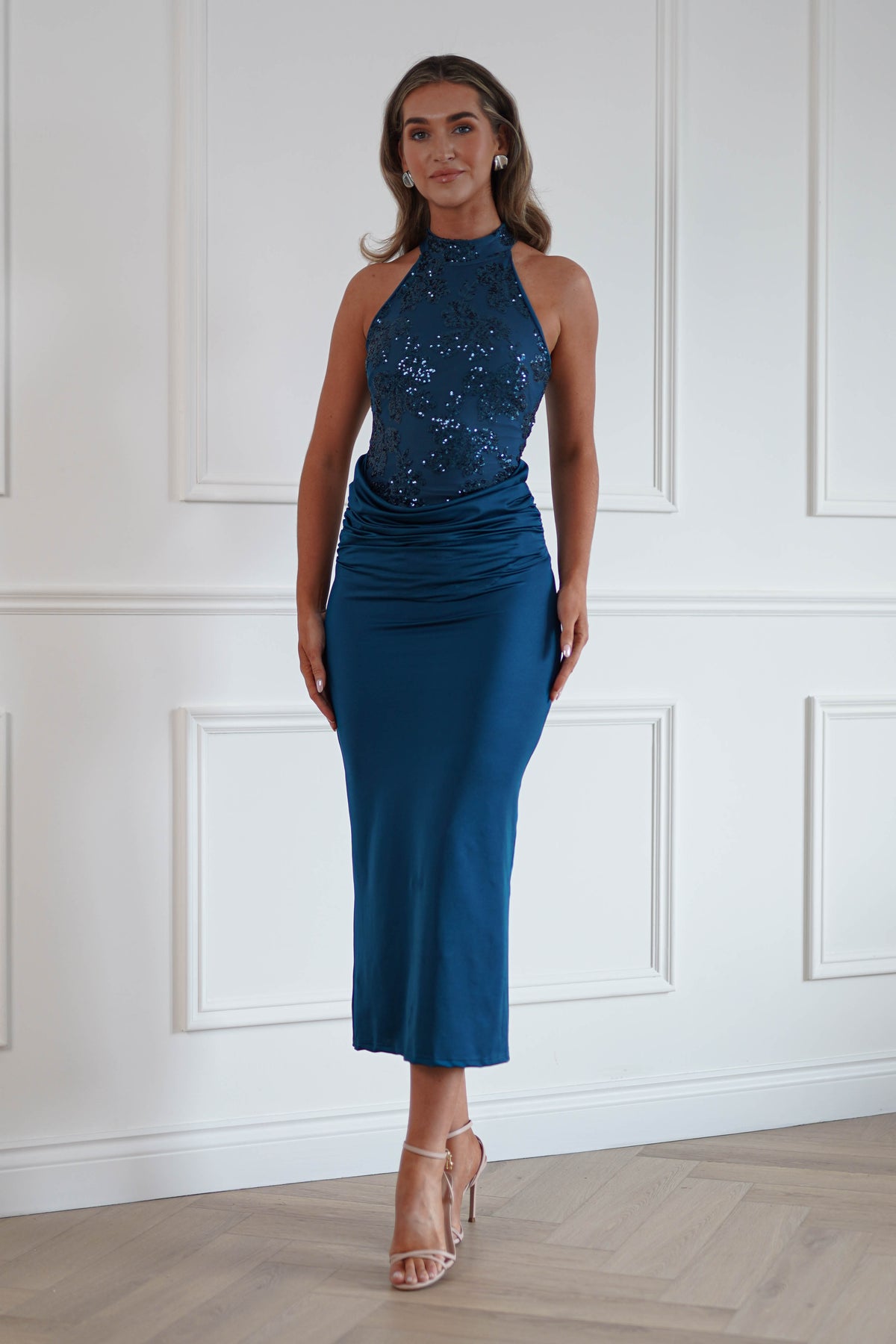 Oh Hello Clothing Women > Clothing > Dresses Seraphina Sequin Halterneck Maxi Dress | Teal