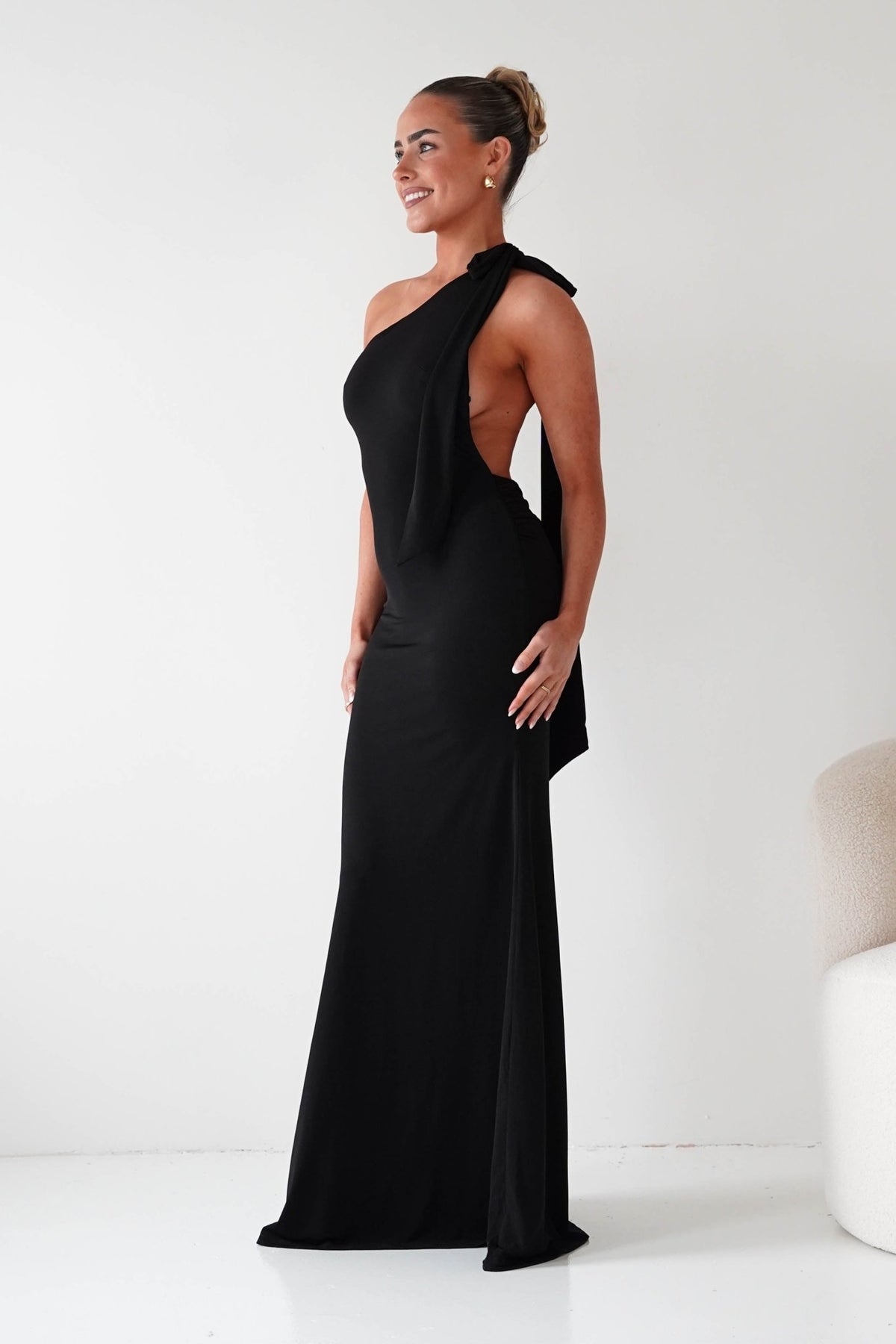 Seraphine Backless Tie Bodycon Maxi Gown | Black-Oh Hello Clothing