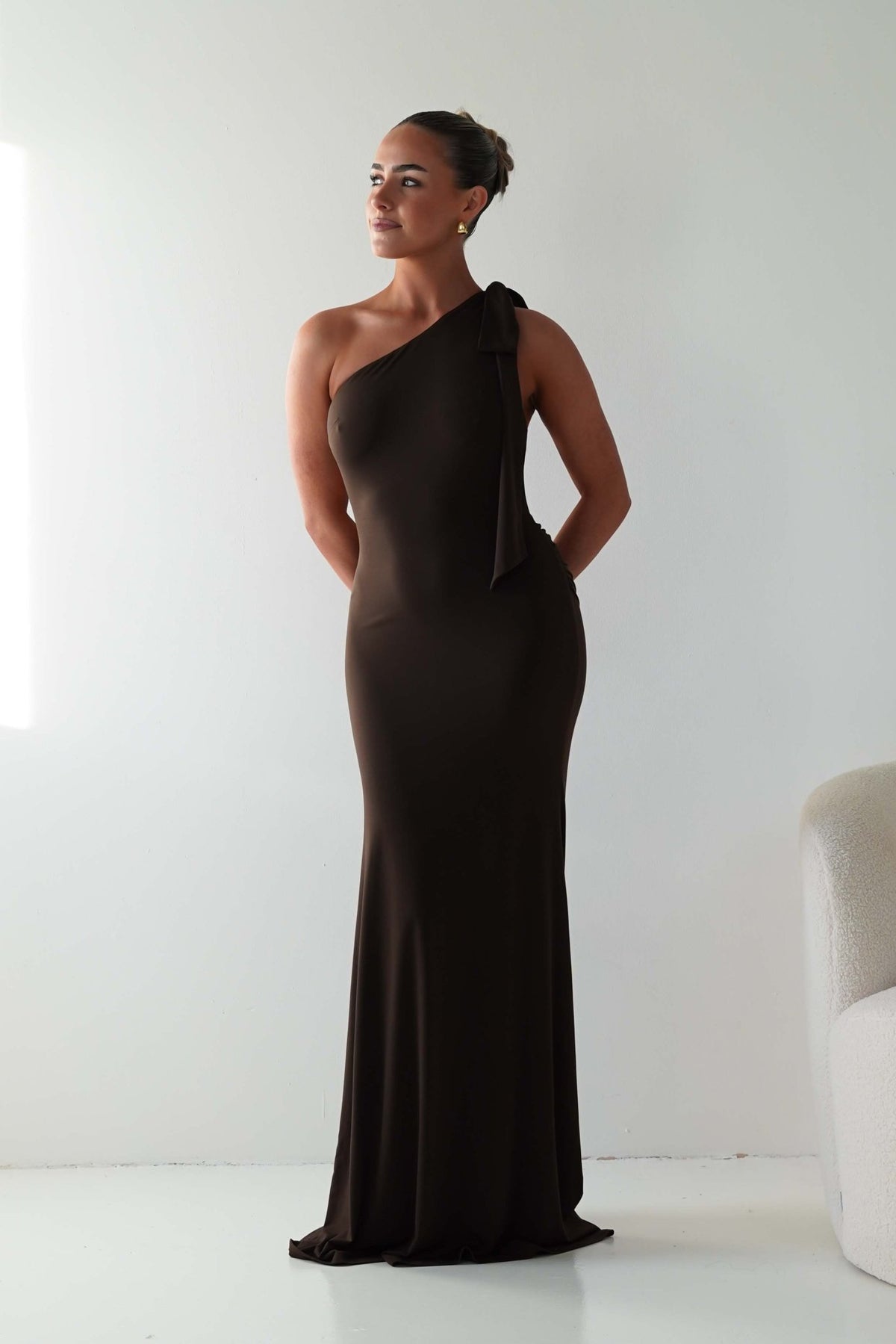 Seraphine Backless Tie Bodycon Maxi Gown | Brown-Oh Hello Clothing