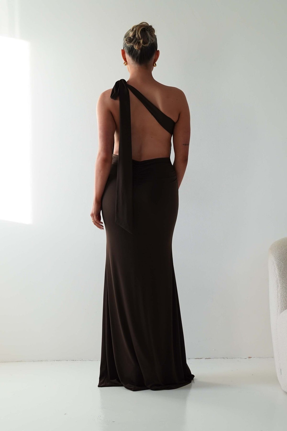 Seraphine Backless Tie Bodycon Maxi Gown | Brown-Oh Hello Clothing