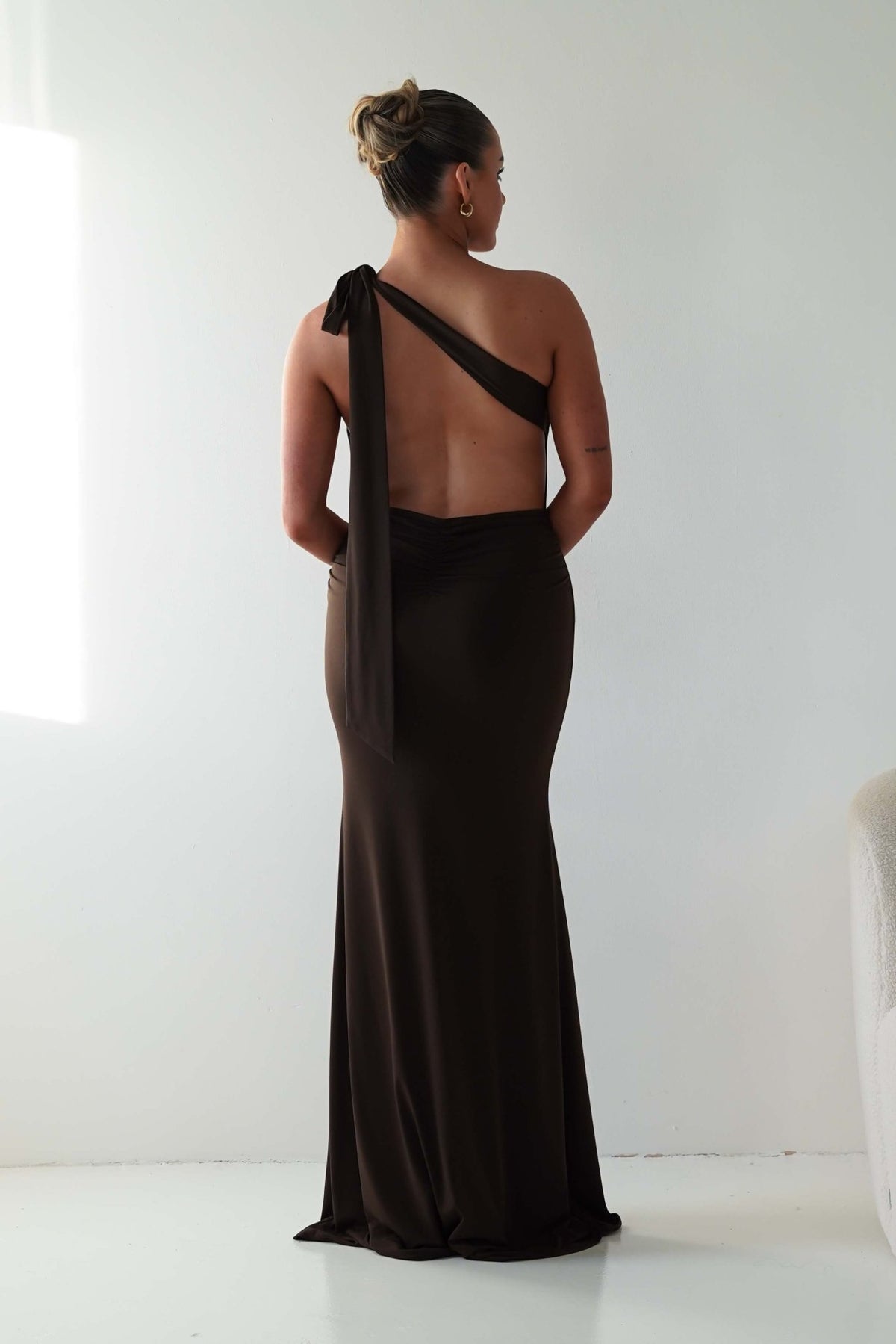 Seraphine Backless Tie Bodycon Maxi Gown | Brown-Oh Hello Clothing