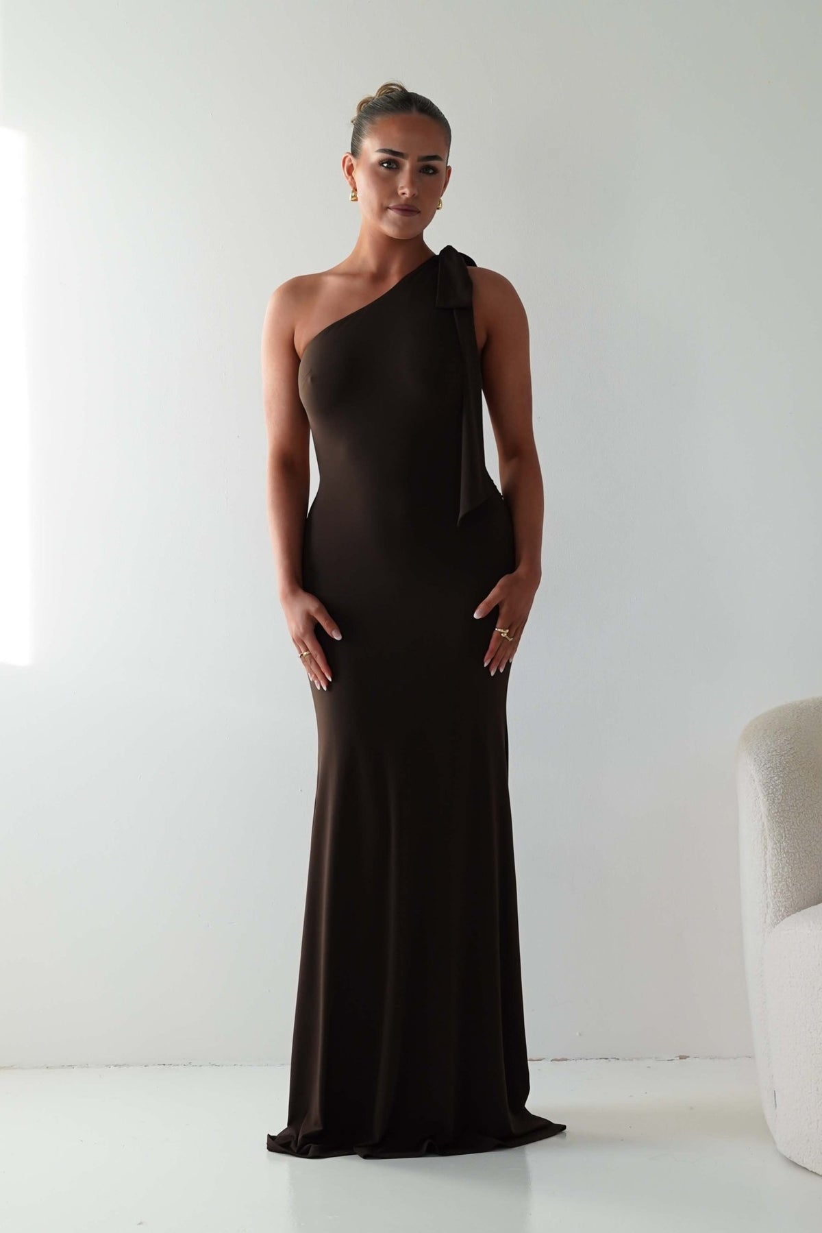 Seraphine Backless Tie Bodycon Maxi Gown | Brown-Oh Hello Clothing