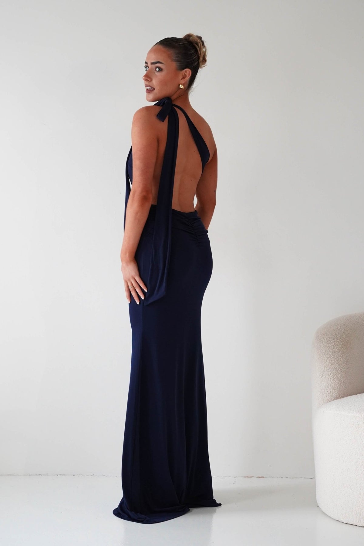 Seraphine Backless Tie Bodycon Maxi Gown | Navy-Oh Hello Clothing